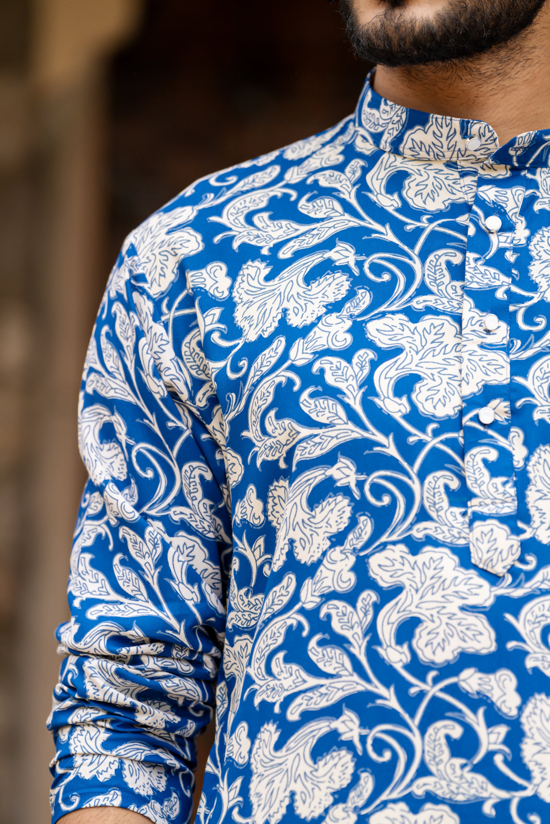 Firangi Yarn Hand Block Printed 100% Cotton Kurta and Pyjama Ethnic Co-ord For Men Blue( Set of 2 Items)