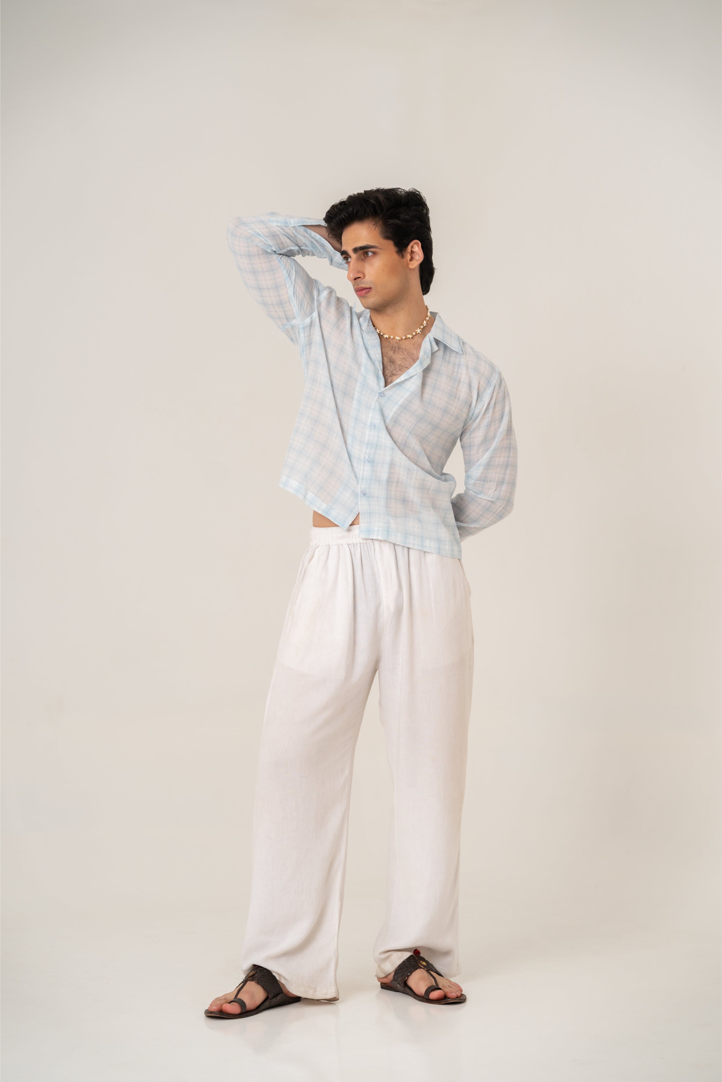 Firangi Yarn Cotton Crop Shirt with Cuban Collar - Powder Stripes