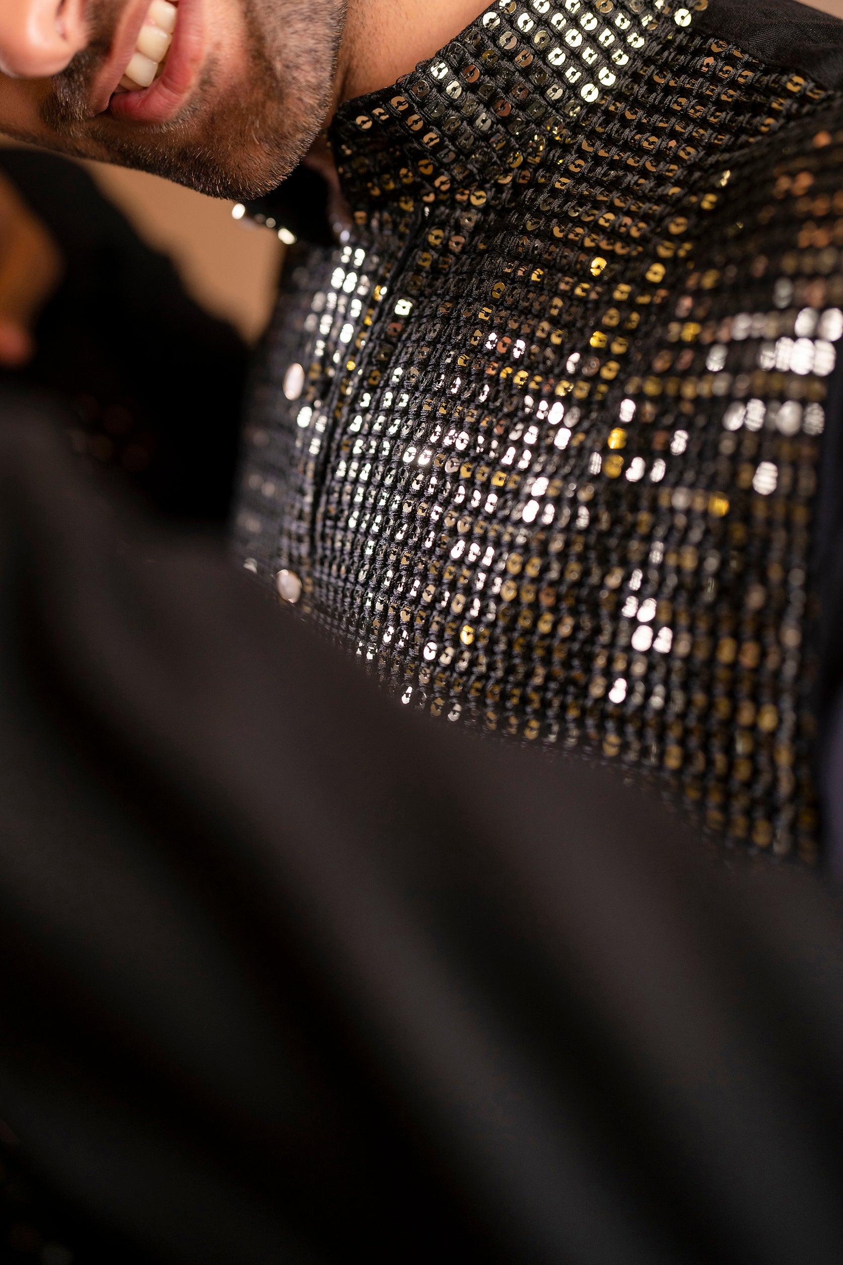 Firangi Yarn Chikan & Heavy Blingy Sequin Work Cotton Kurta For Men Black