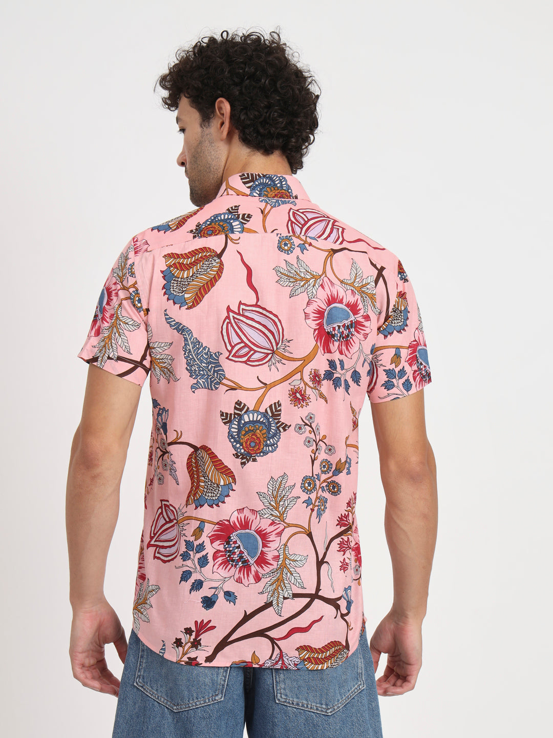 Firangi Yarn Floral Chintz Art Printed Cotton Pink Shirt For Men | Indian Printed Shirt