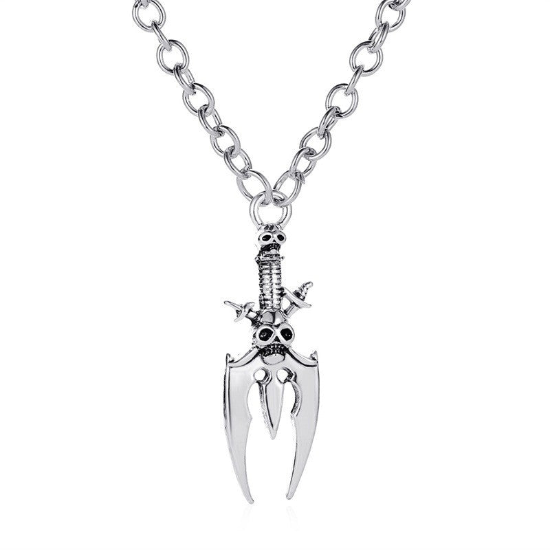 Firangi Yarn Men's Metal Chain Zircon Double Sword Pendant Silver Color Necklace Jewelry