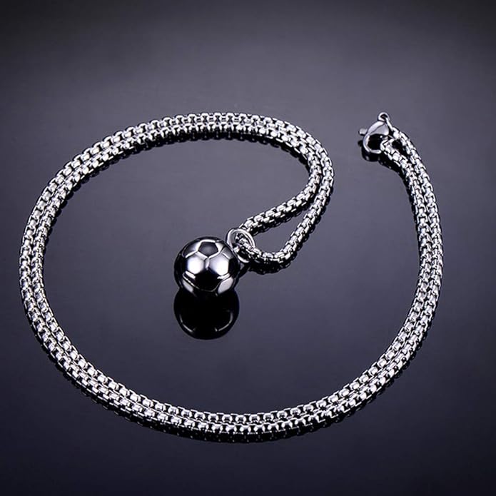 Firangi Yarn Men's Metal Chain Zircon Football Pendant Silver Color Necklace Jewelry