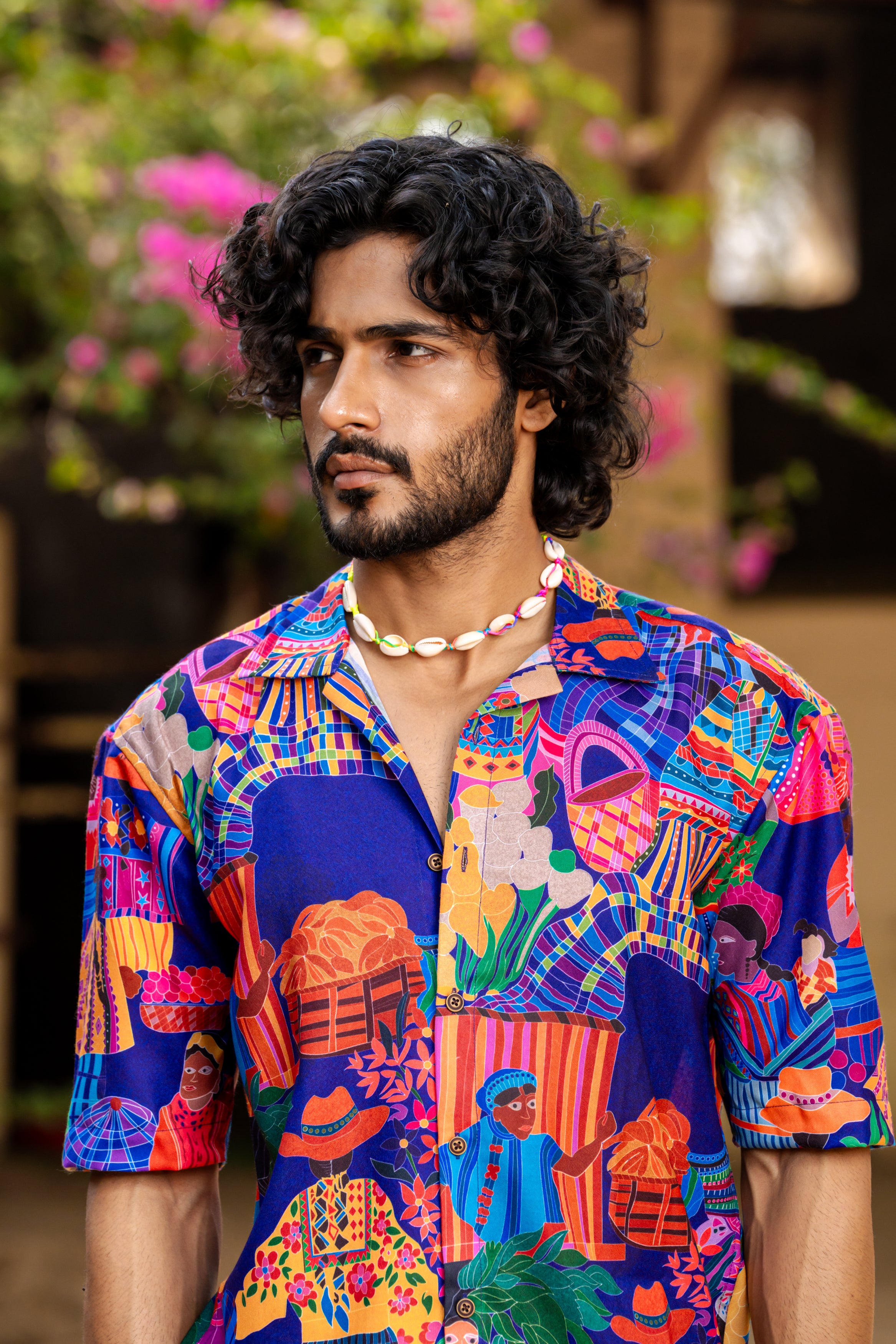 Firangi Yarn Cuban Collar Fusion Printed Oversize Shirt - Abstract Prints