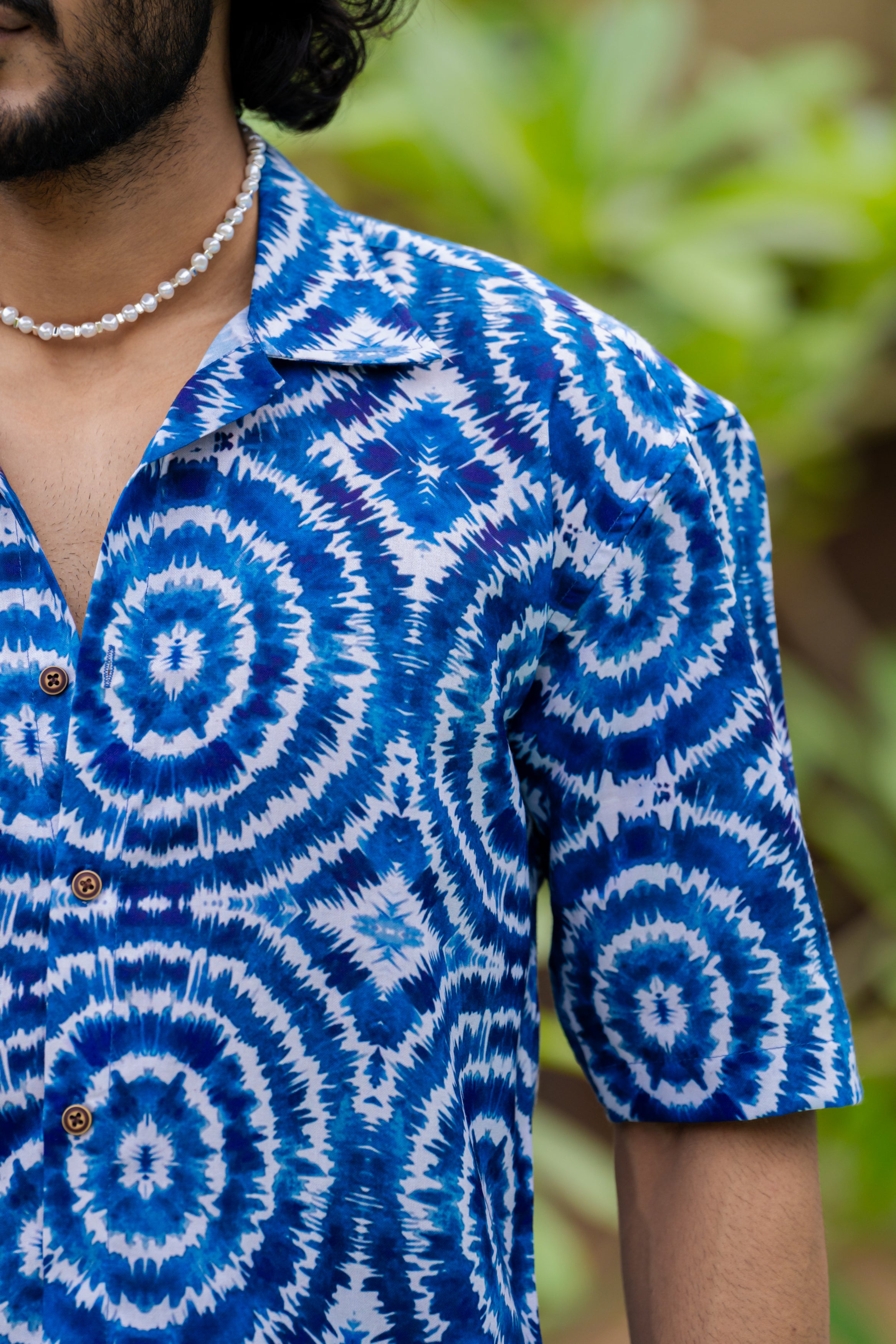 Firangi Yarn Cuban Collar Fusion Printed Oversize Shirt - Tie & Dye