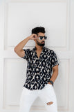 Firangi Yarn Relaxed Fit Super Flowy Re-engineered Cotton Printed Shirt- Half Sleeves (London Black)