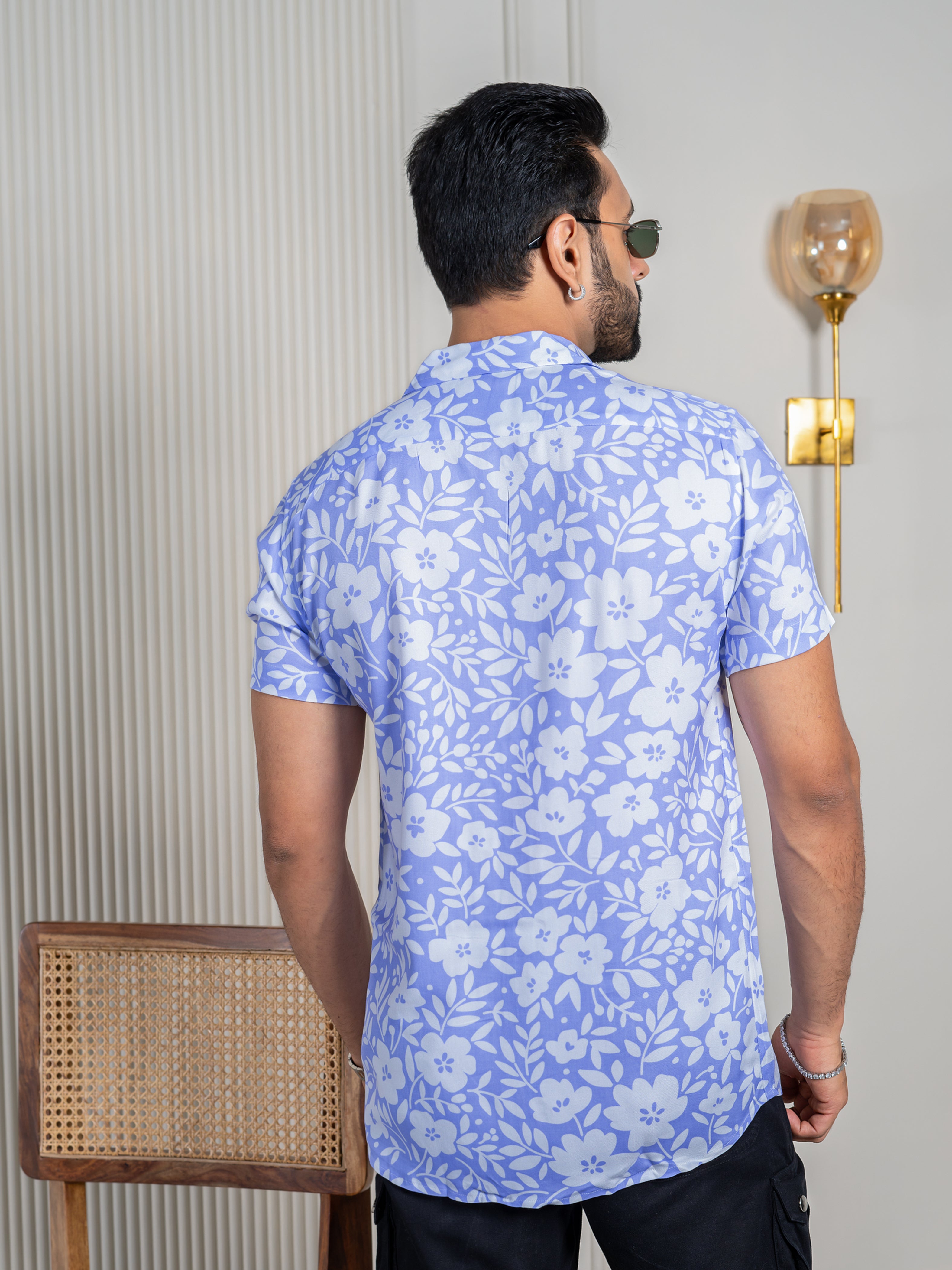 Firangi Yarn Jaipuri Printed Beach Cuban Collar Casual Shirt Lilac Florals