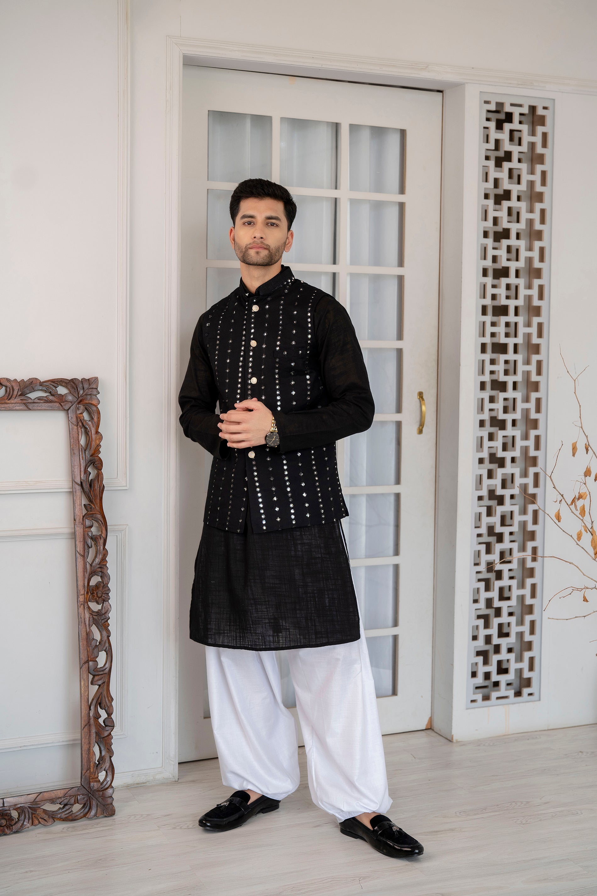Plain Mens Black Khadi Linen Koti at Rs 515/piece in Jaipur | ID:  23098279297