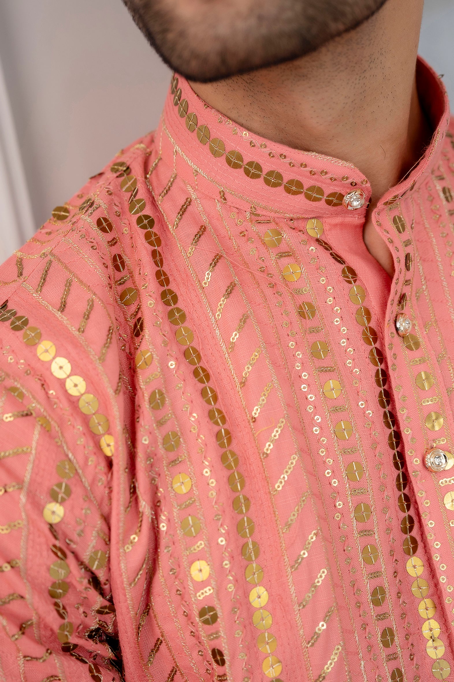 Firangi Yarn Cotton Sequin Work Wedding and Festive Wear Kurta Pink Color