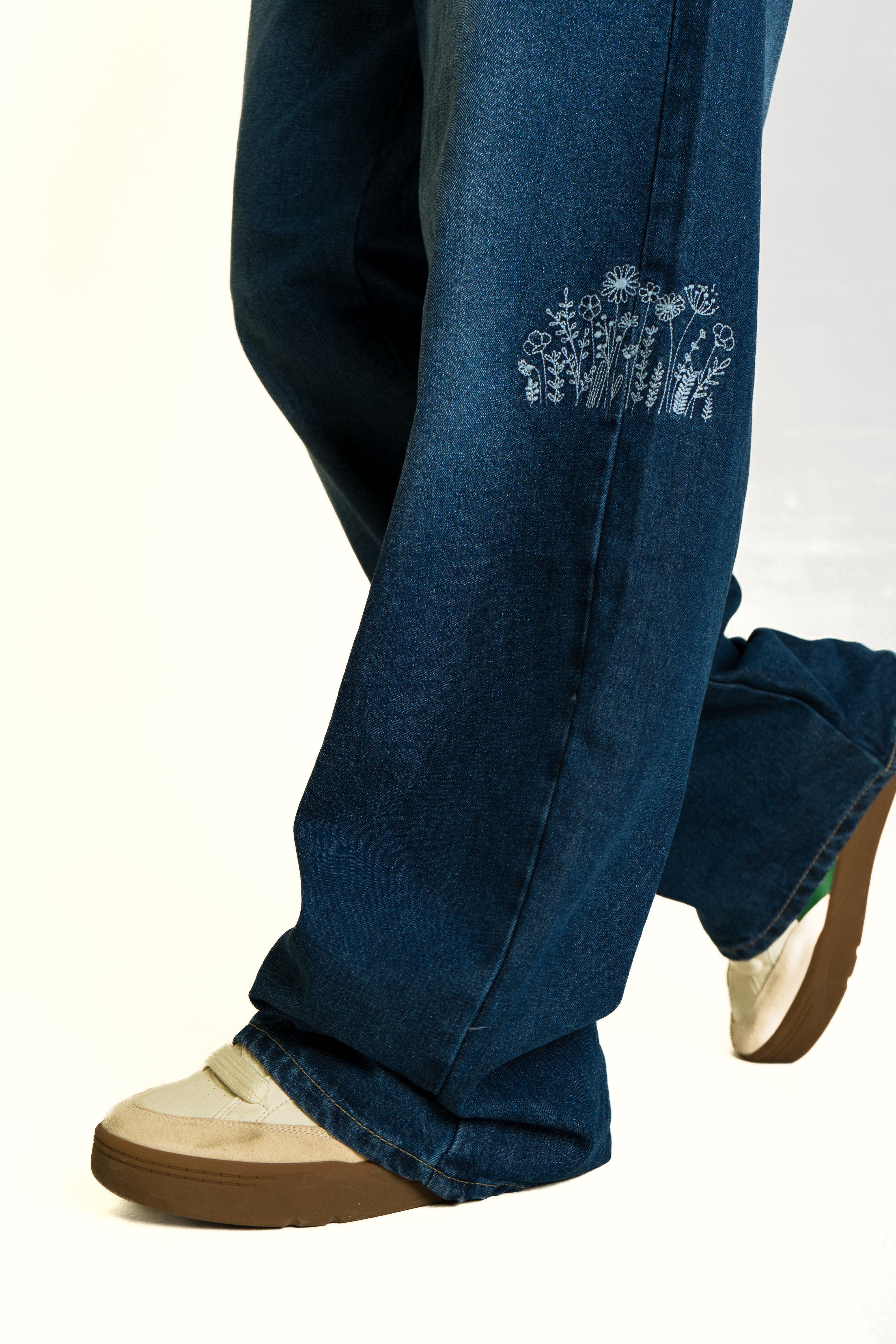 Firangi Yarn Blue Botanik Verge Belted Wide-Leg Jeans