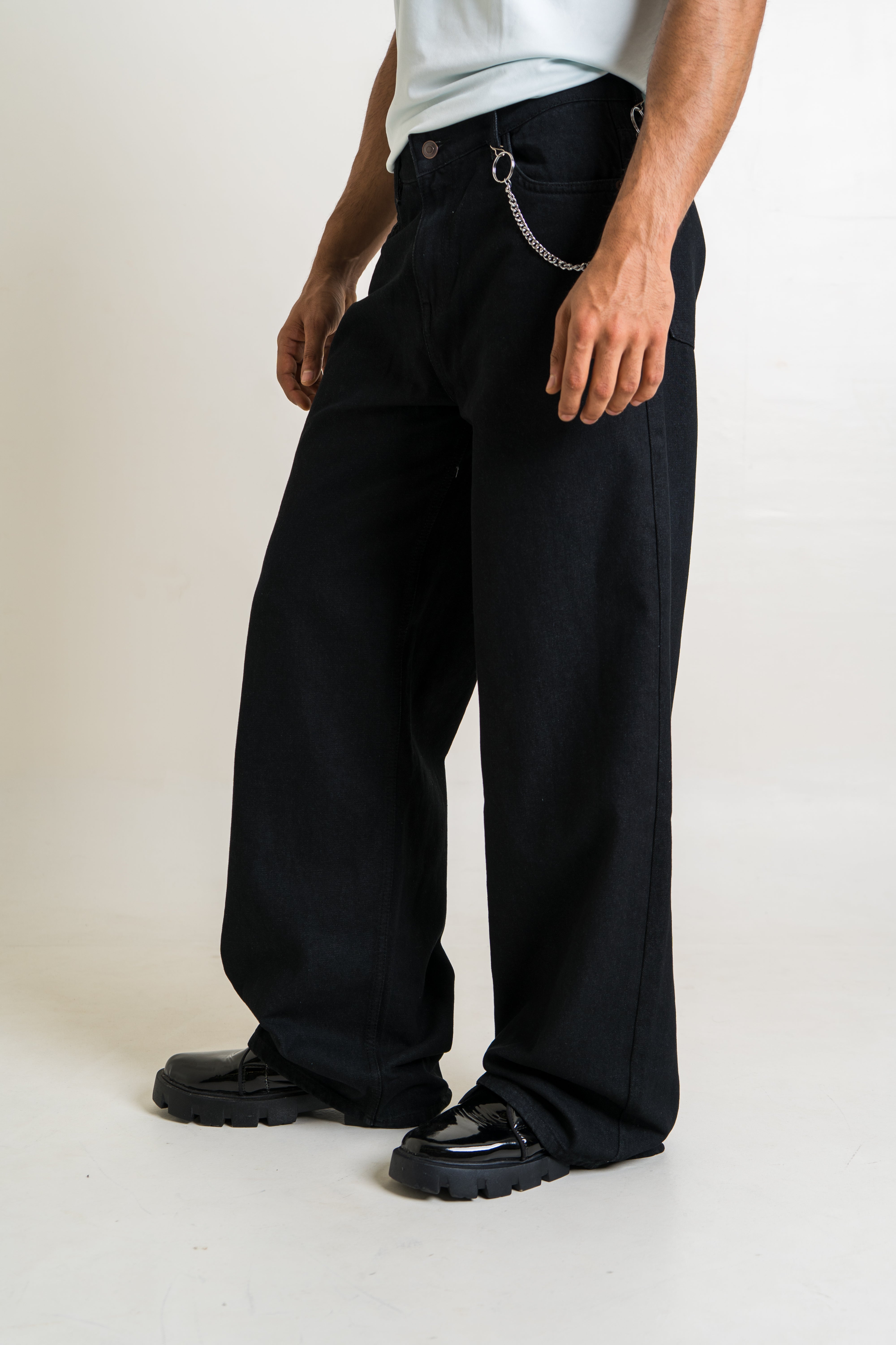 Firangi Yarn Noir Black Drift Wide-Leg Jeans