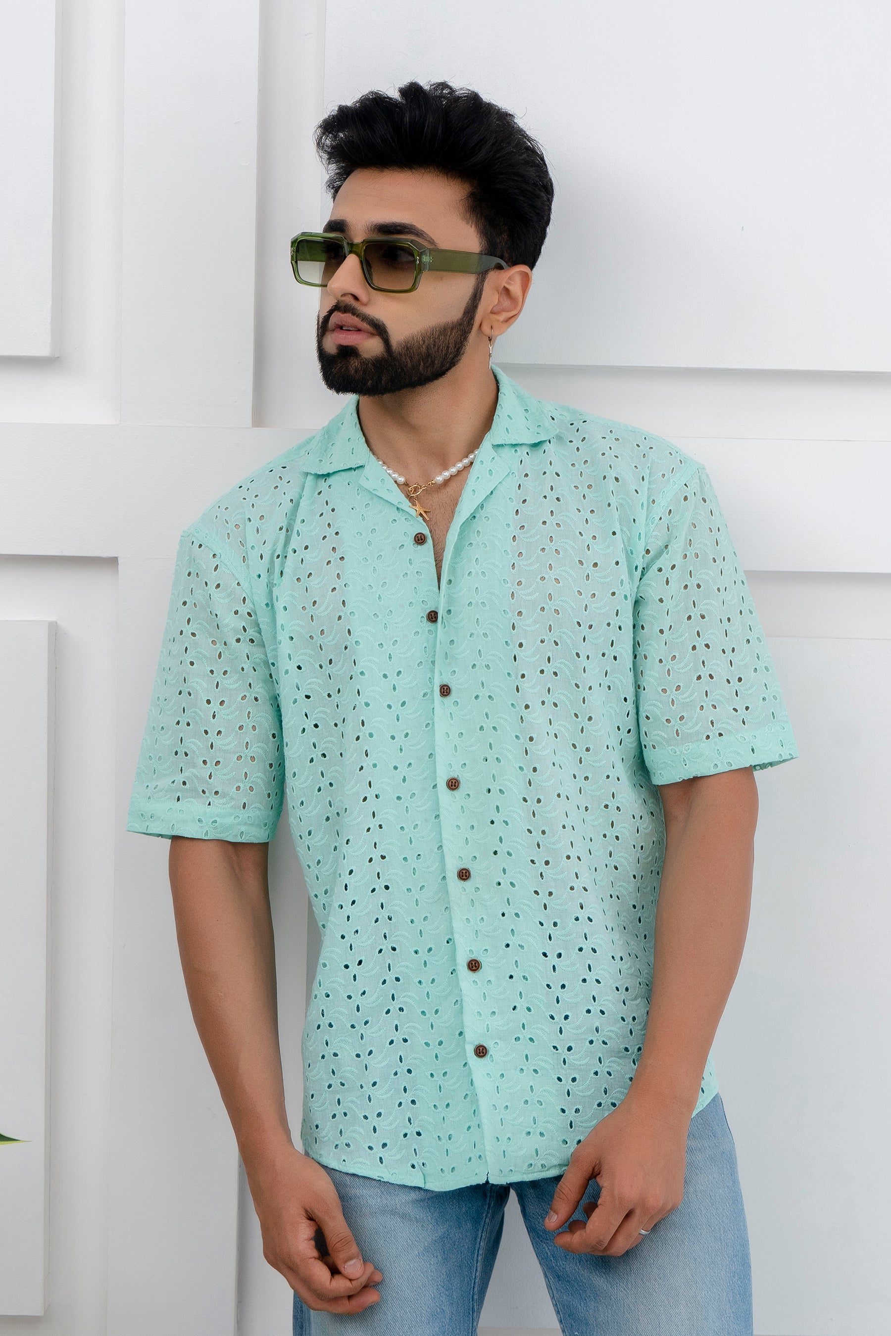 CUTWORK EMBROIDERY SHIRT PISTA WITH CAMP COLLAR