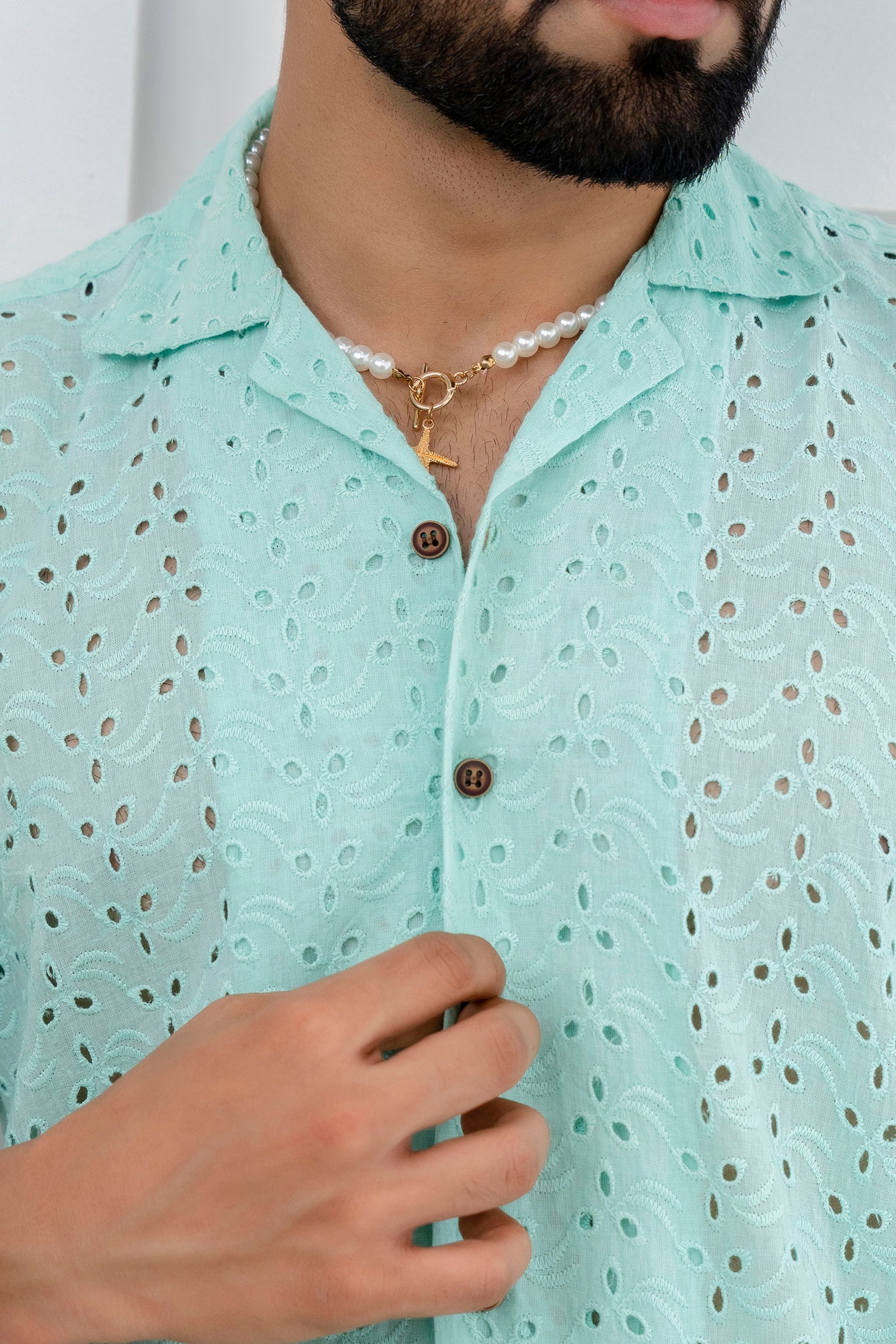 CUTWORK EMBROIDERY SHIRT PISTA WITH CAMP COLLAR