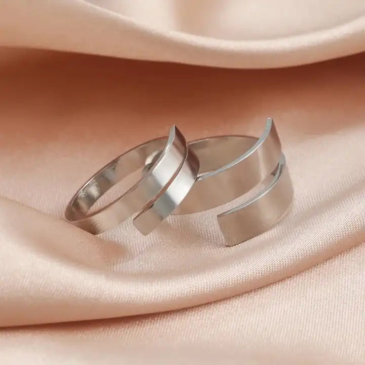 Firangi Yarn Adjustable Geometric Finger Rings For Men in Silver
