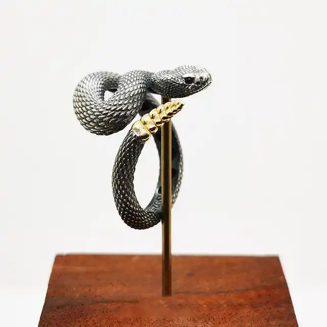 Firangi Yarn Adjustable Snake Ring For Men in Silver