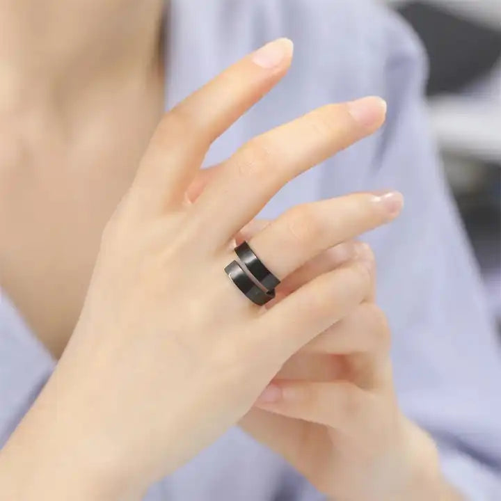 Firangi Yarn Adjustable Geometric Finger Rings For Men in Black