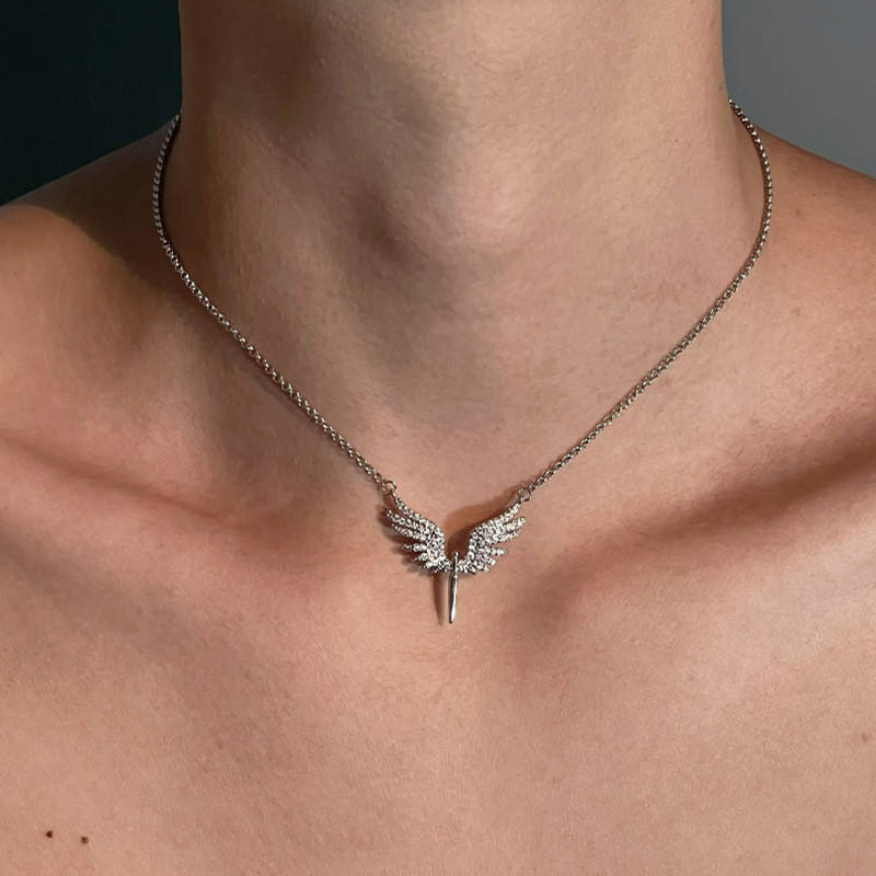 Rhinestone Wings Angel Pendant Necklaces for Men-Daily Accessories by Firangi Yarn