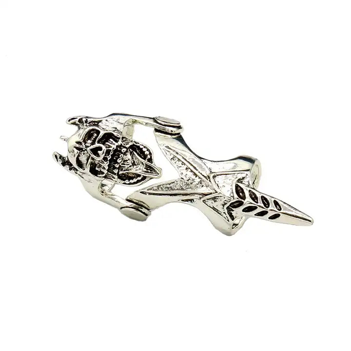 Firangi Yarn Long Nail Antique Skull Joint Ring in Silver (Small Finger/Nail Ring Size)