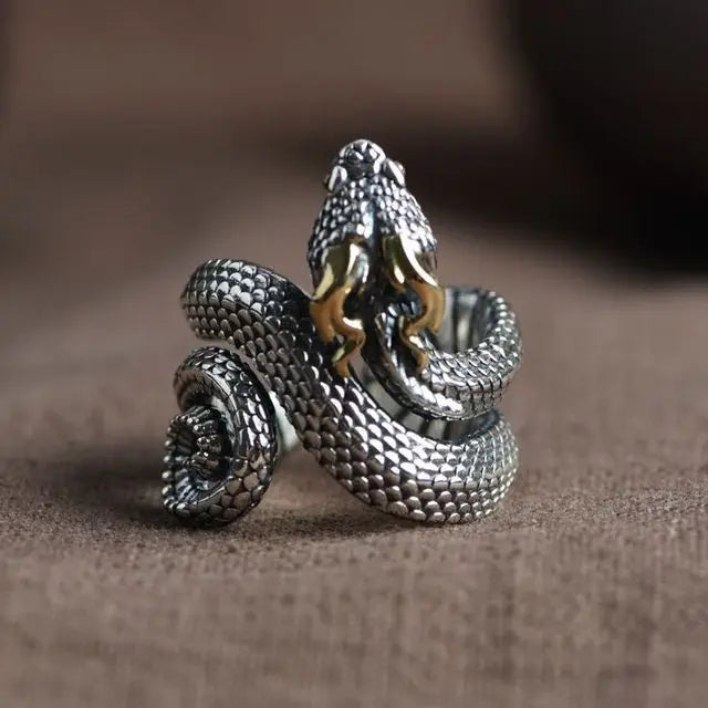 Firangi Yarn Adjustable Snake Ring For Men in Silver
