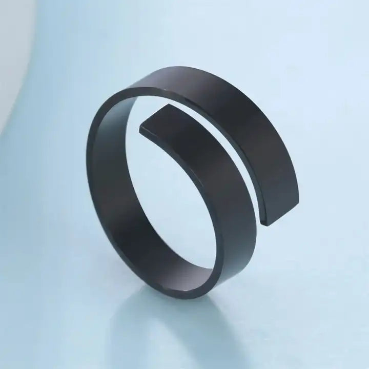 Firangi Yarn Adjustable Geometric Finger Rings For Men in Black