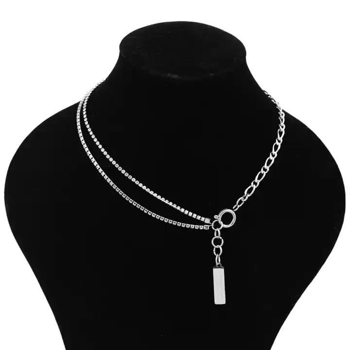 Firangi Yarn Men's Square Charm American Diamond Necklace Jewellery