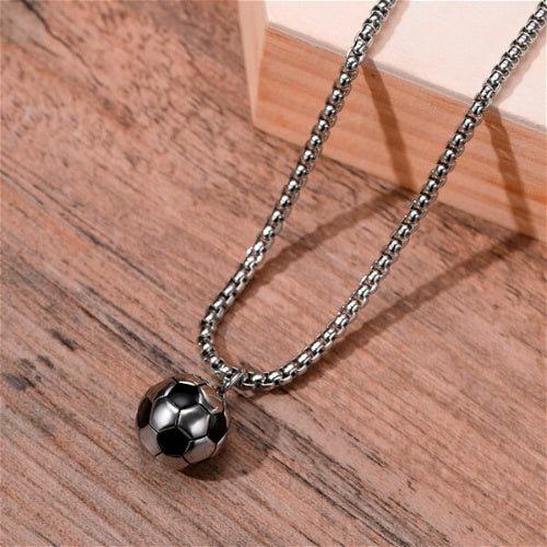 Firangi Yarn Men's Metal Chain Zircon Football Pendant Silver Color Necklace Jewelry