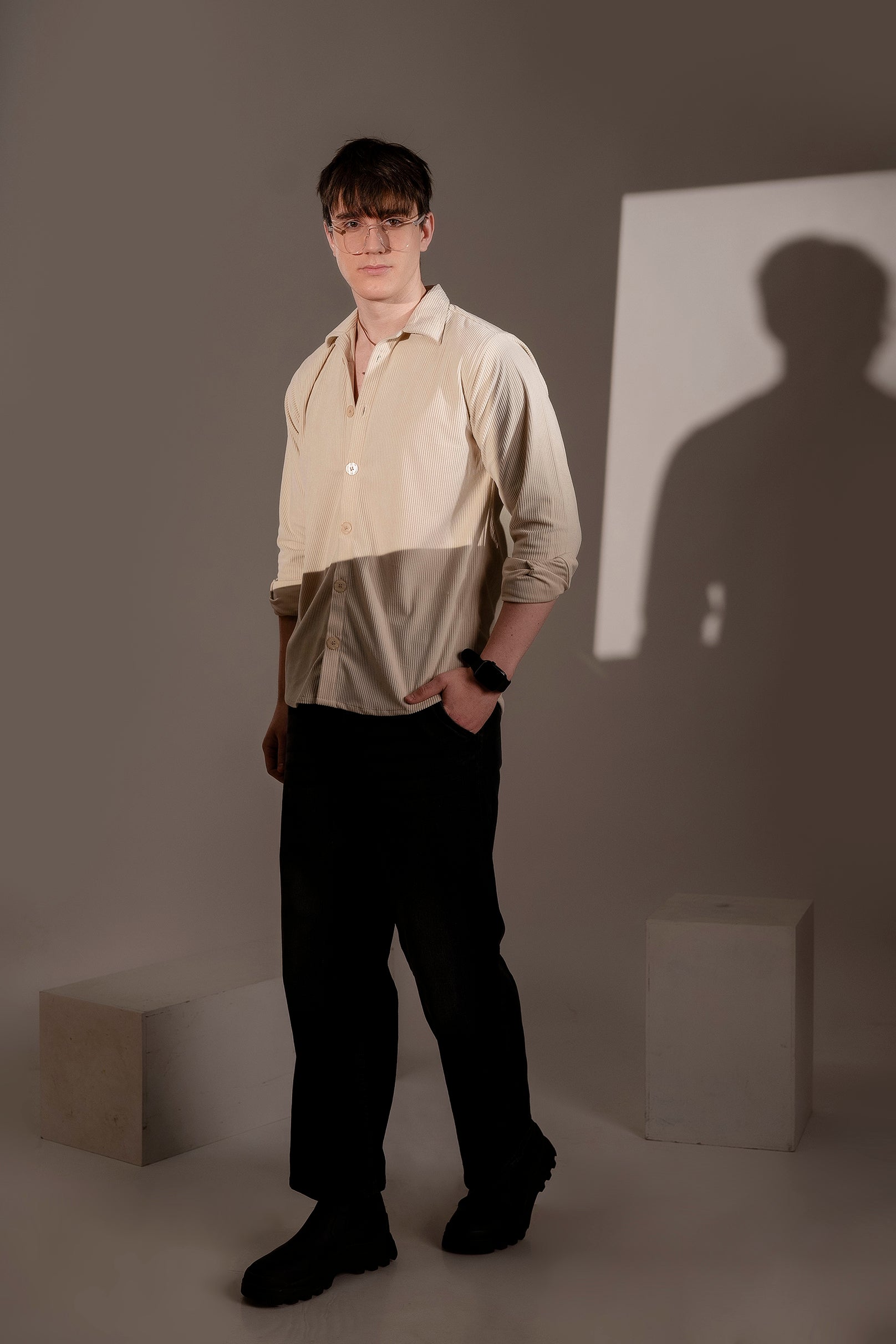 Firangi Yarn Beige Men's Full Sleeve Velvet Corduroy Shirt/Overshirt