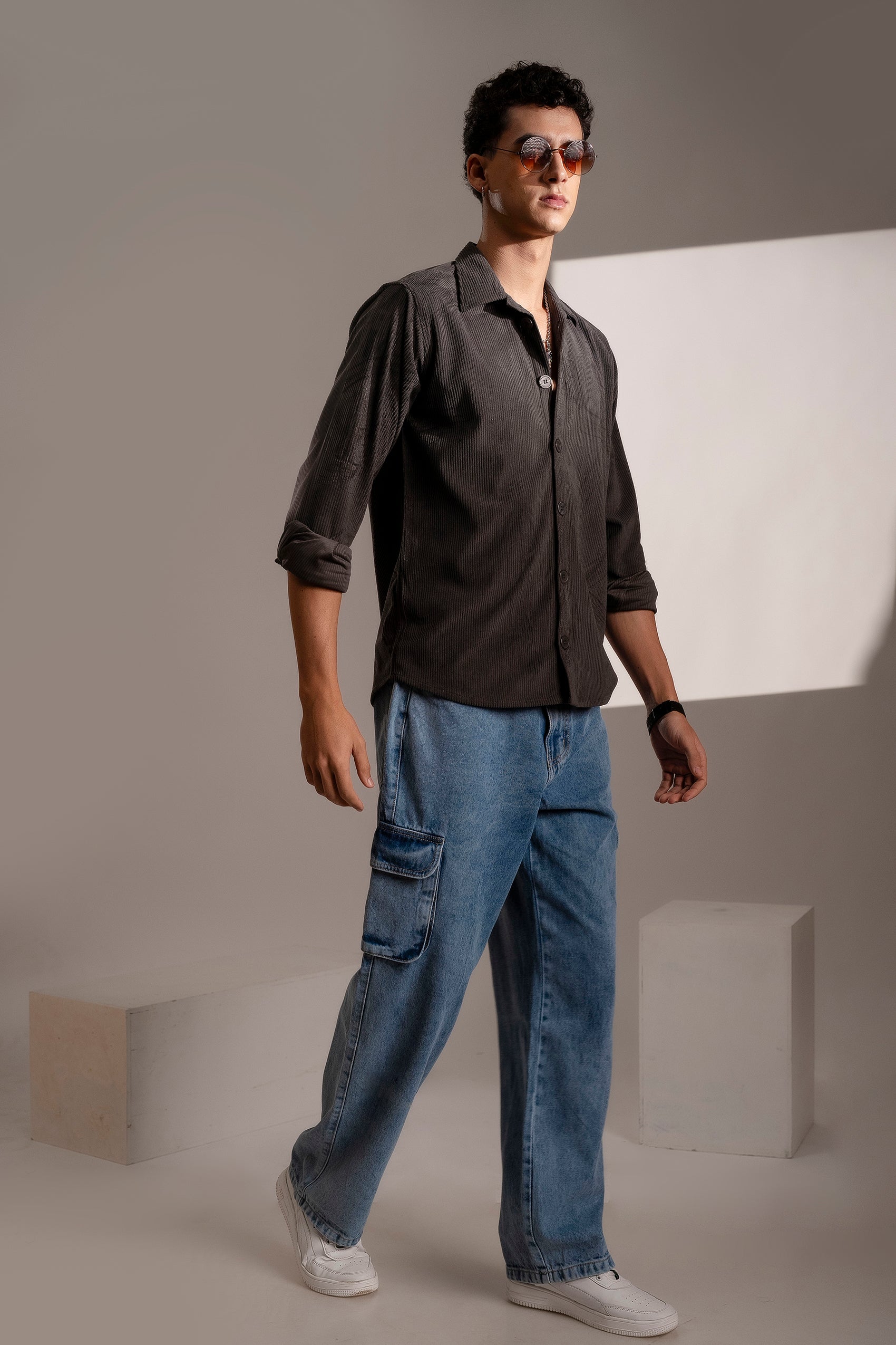 Firangi Yarn Magma Gray Men's Full Sleeve Velvet Corduroy Shirt/Overshirt