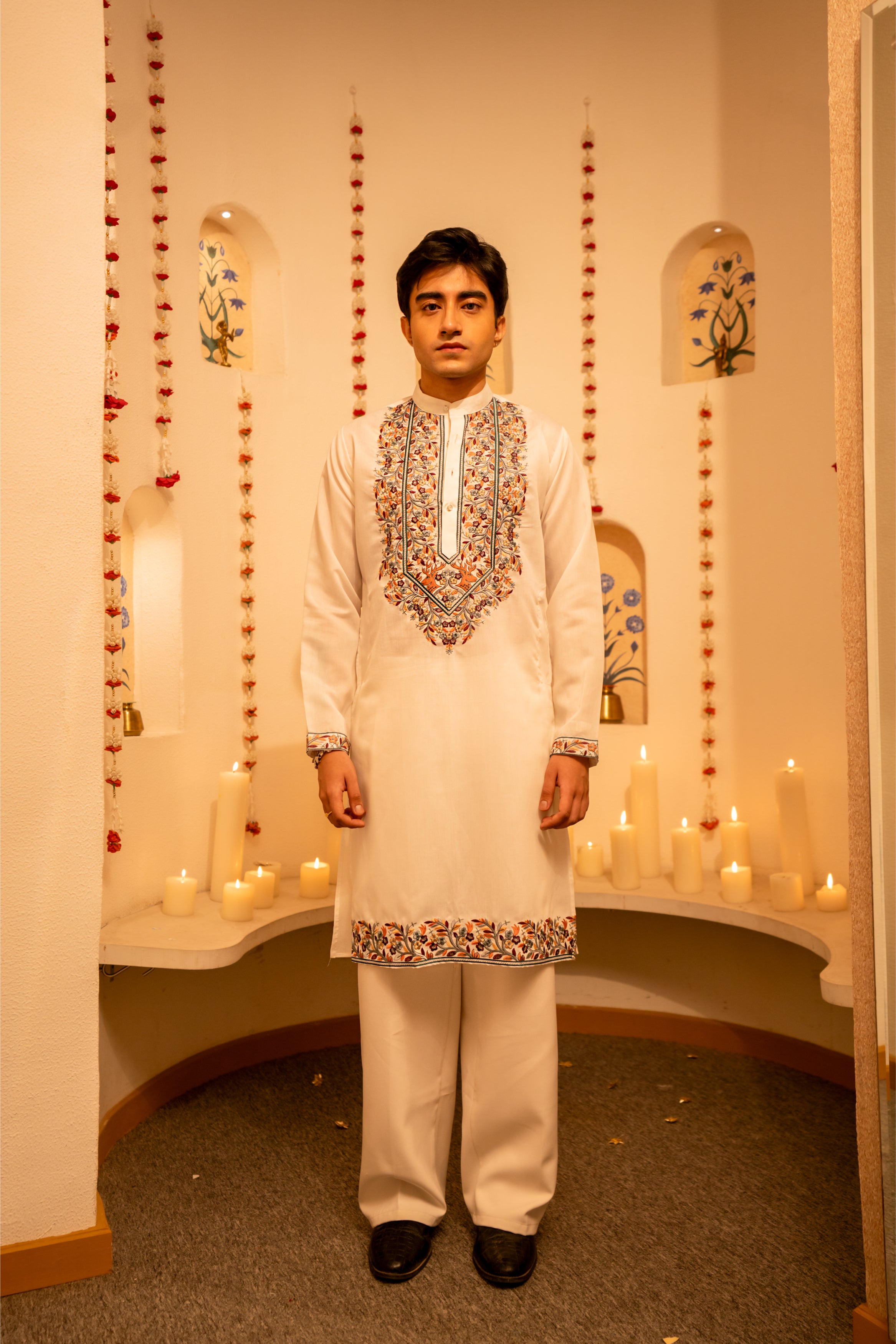 Baggy Ethnic Pants in White For Kurtas with Elastic and Drawstring