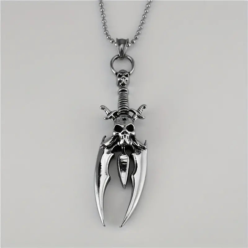 Firangi Yarn Men's Metal Chain Zircon Double Sword Pendant Silver Color Necklace Jewelry