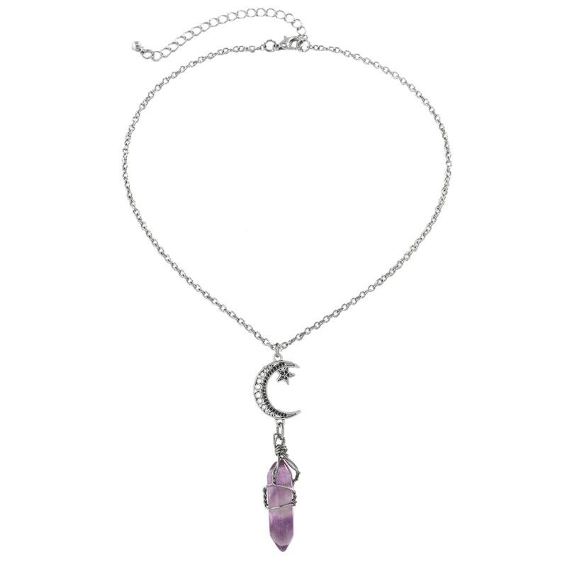 Firangi Yarn Natural Stone Pendant Necklace Bullet Shape Violet For Men