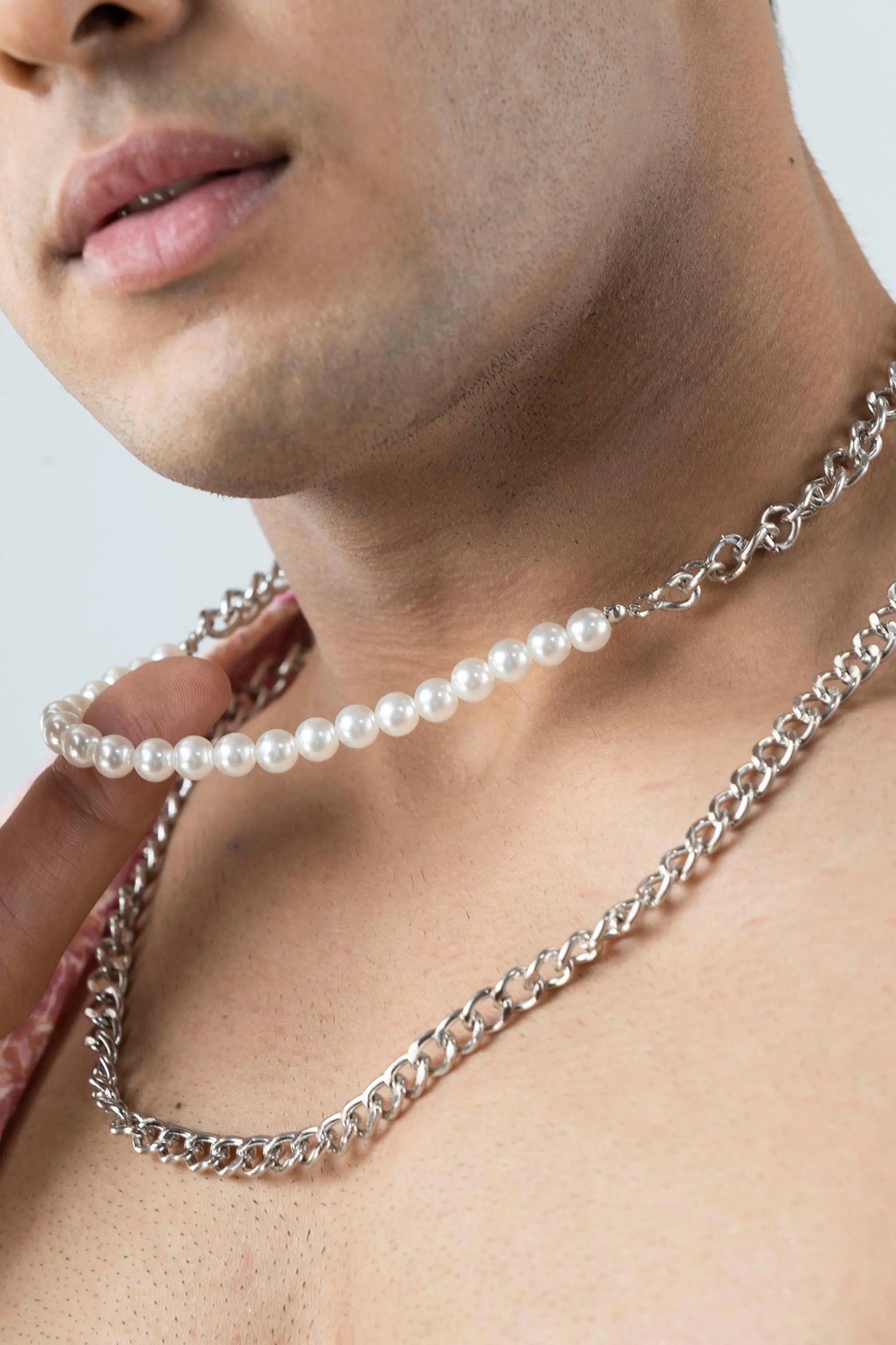 Classic Pearl Bead Necklace Simple Two Layer Link Chain Necklace