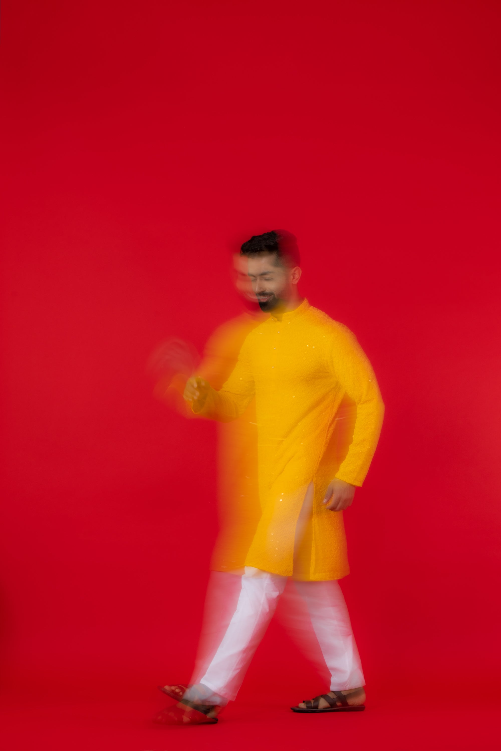 Firangi Yarn Lucknowi Lakhnavi Chikankari Sequin Work Cotton Kurta For Men Yellow