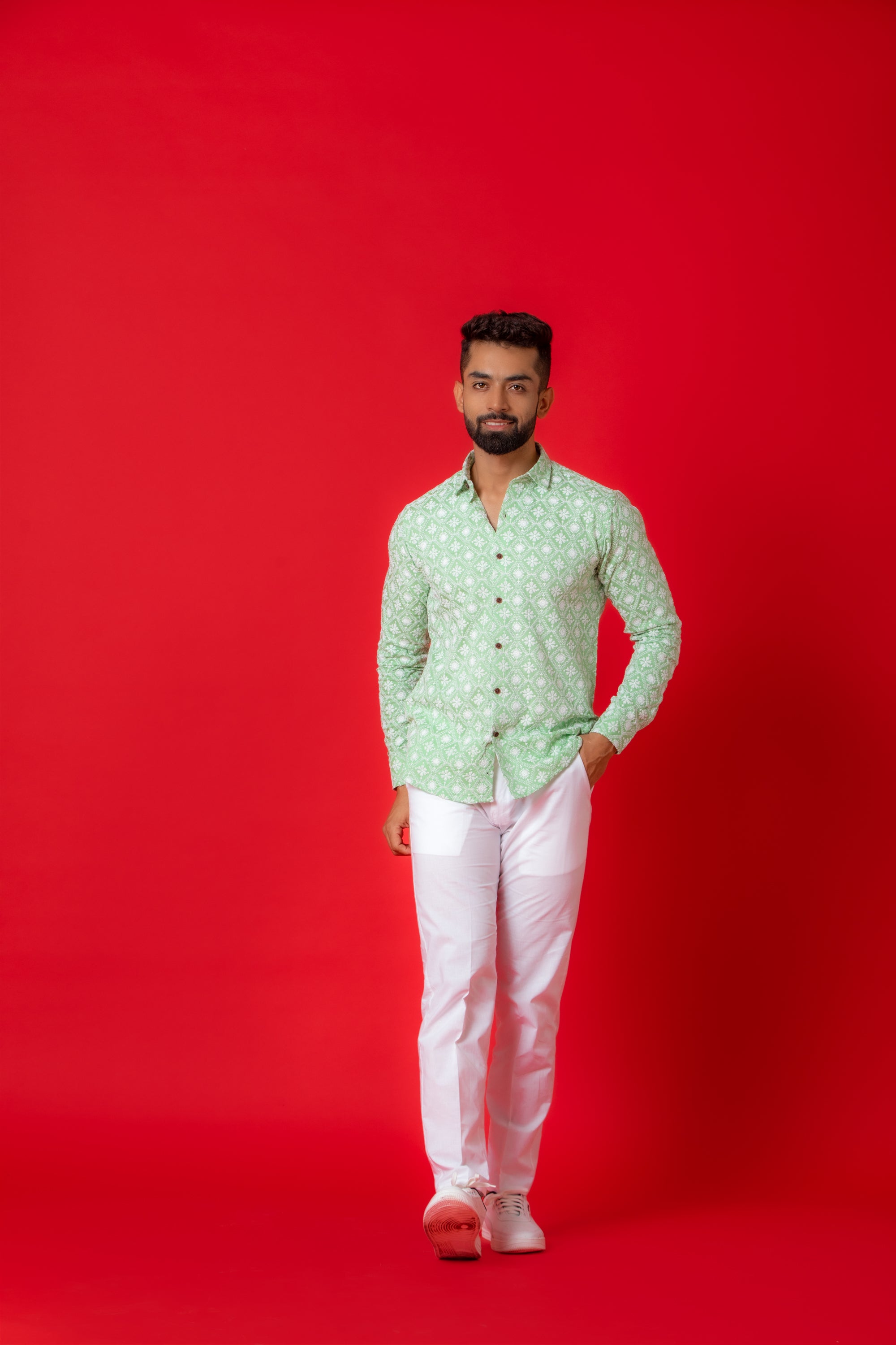 Firangi Yarn Super Soft Full Sleeves Chikankari Schiffli Embroided Men