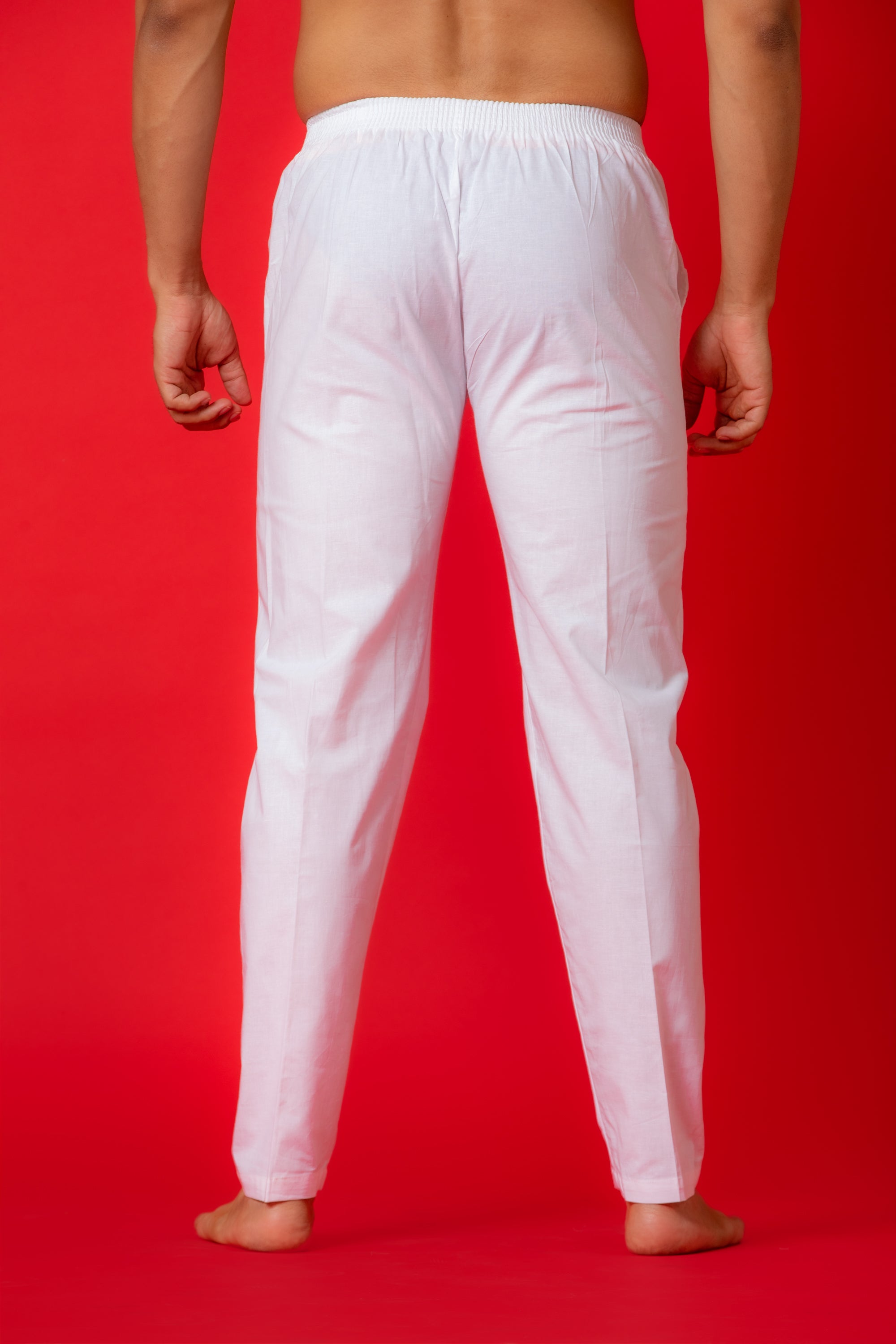 Pyjama/Pajama Style Pants in White For Kurtas and Chikankari Shirts with Stretcheable Waist Band