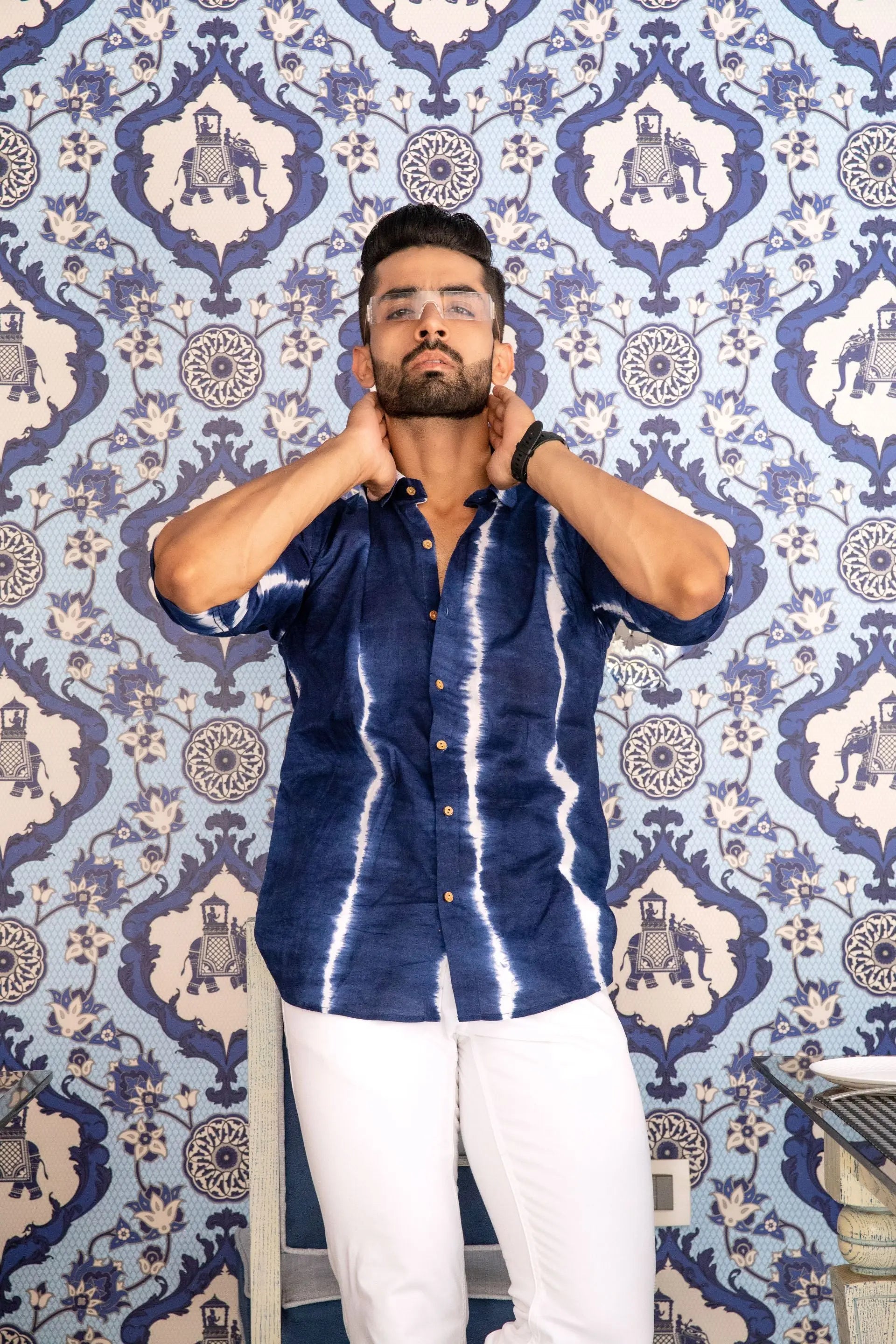 Firangi Yarn Indigo Tie&Dye 100% Cotton Shirt For Men - Full Sleeves