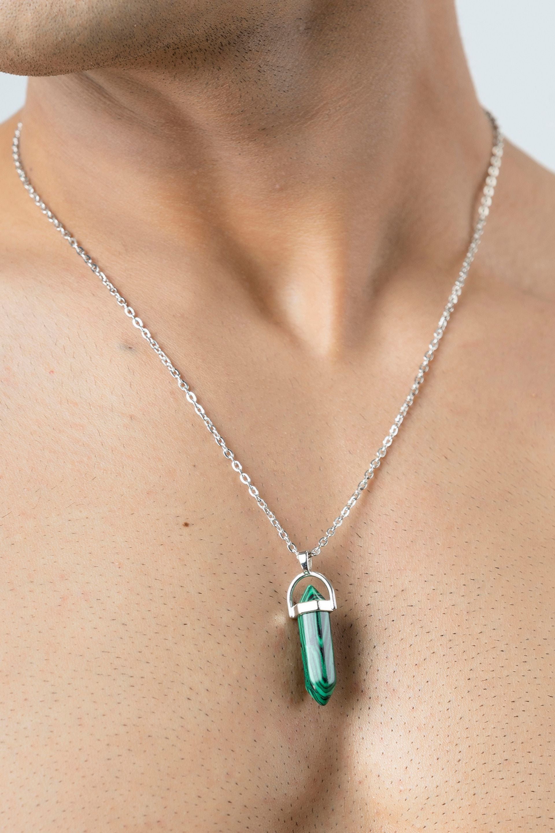 Firangi Yarn Natural Stone Pendant Necklace Bullet Shape For Men