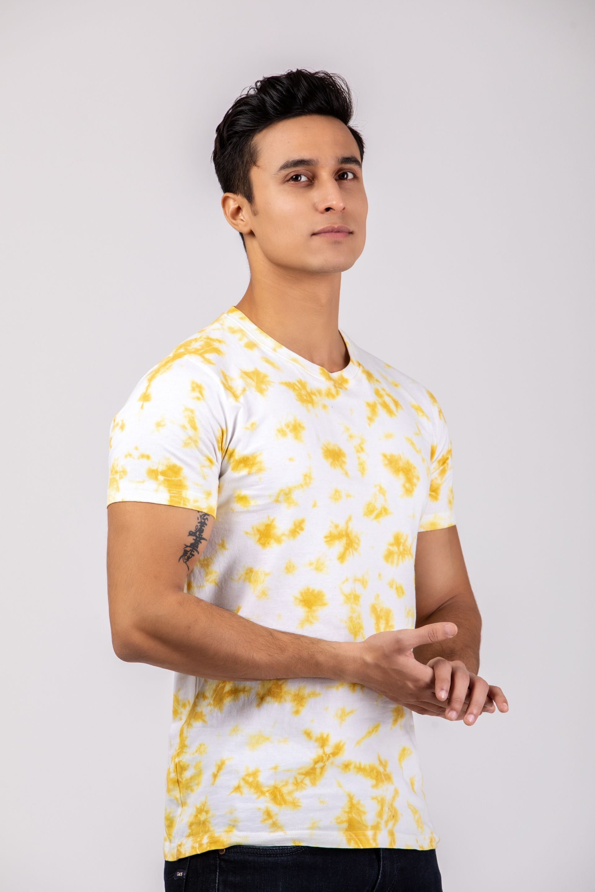 Firangi Yarn Handmade Cotton Tie-Dye Canary Colored T-shirt- Yellow