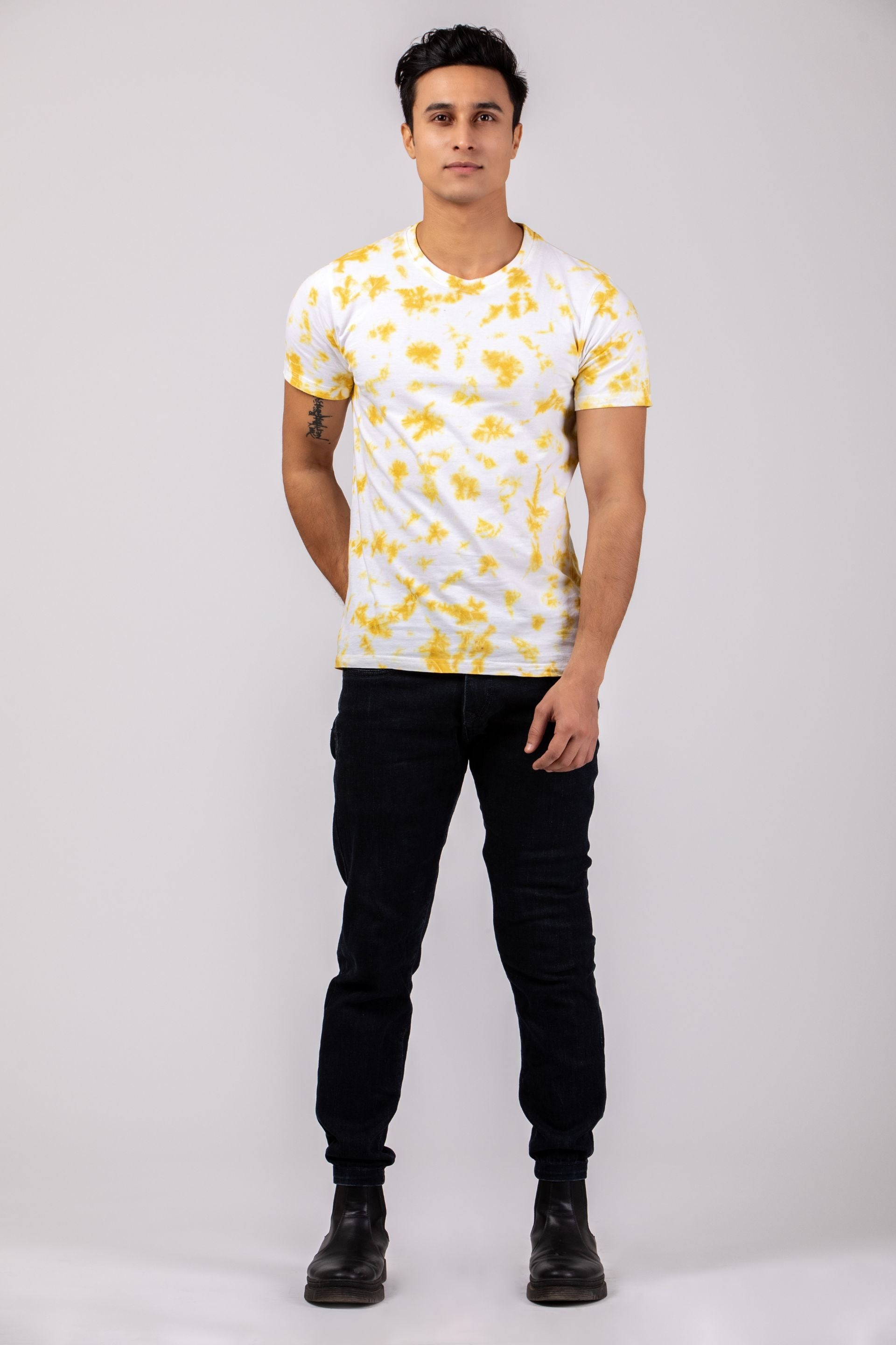Firangi Yarn Handmade Cotton Tie-Dye Canary Colored T-shirt- Yellow
