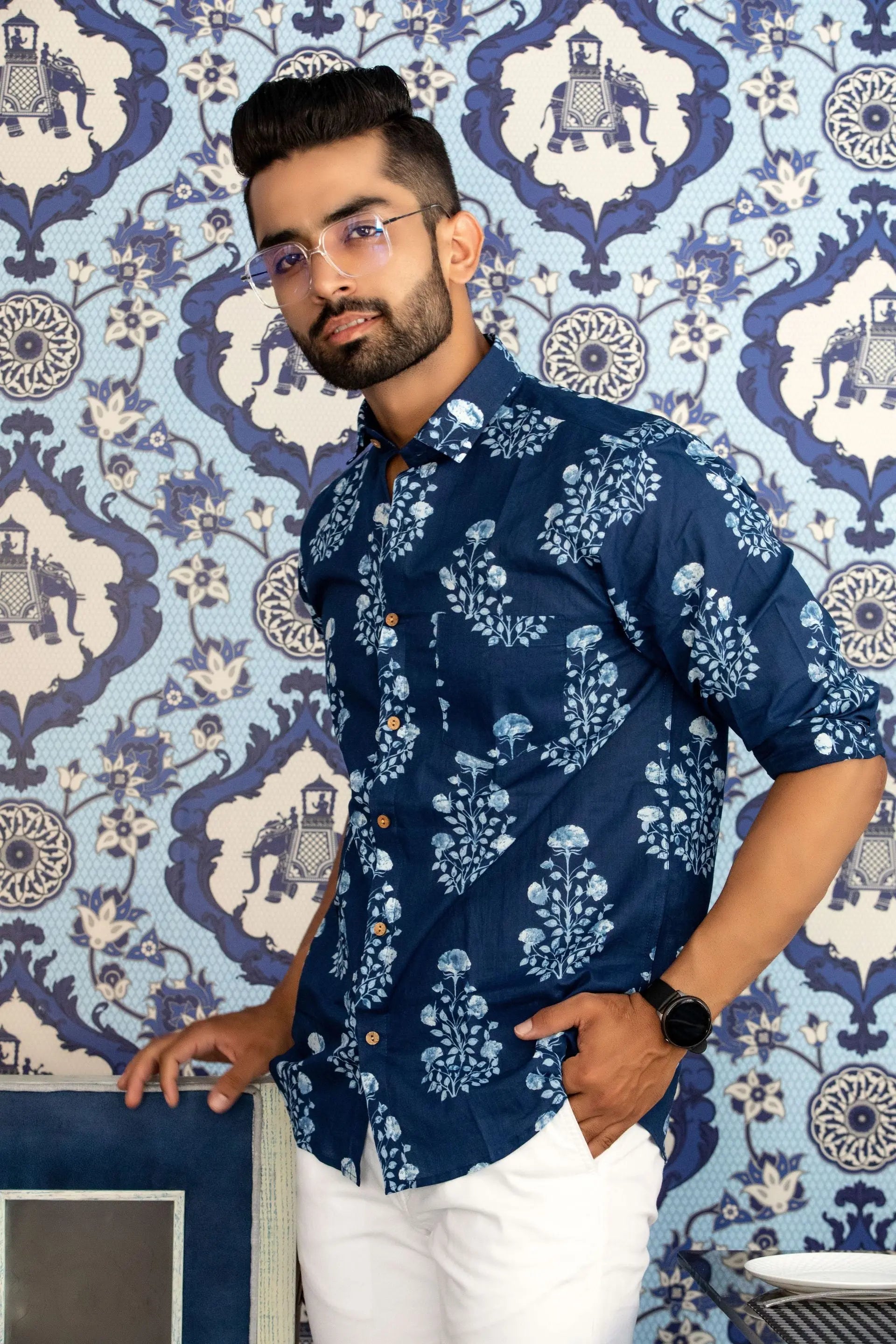 Firangi Yarn Indigo 100% Cotton Shirt For Men - Full Sleeves