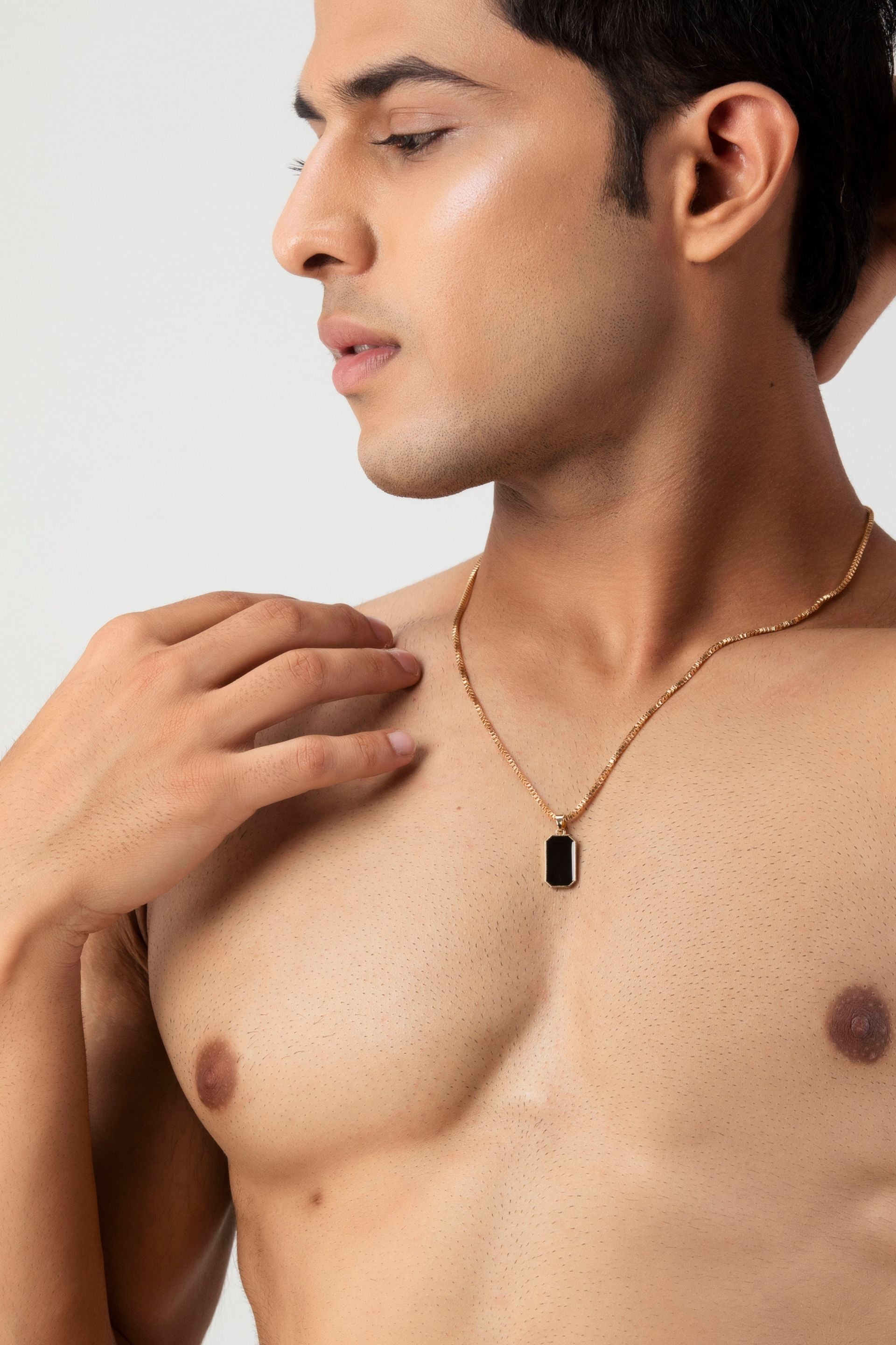 Firangi Yarn Golden Black Simple Pendant with Link Chain Necklace For Him