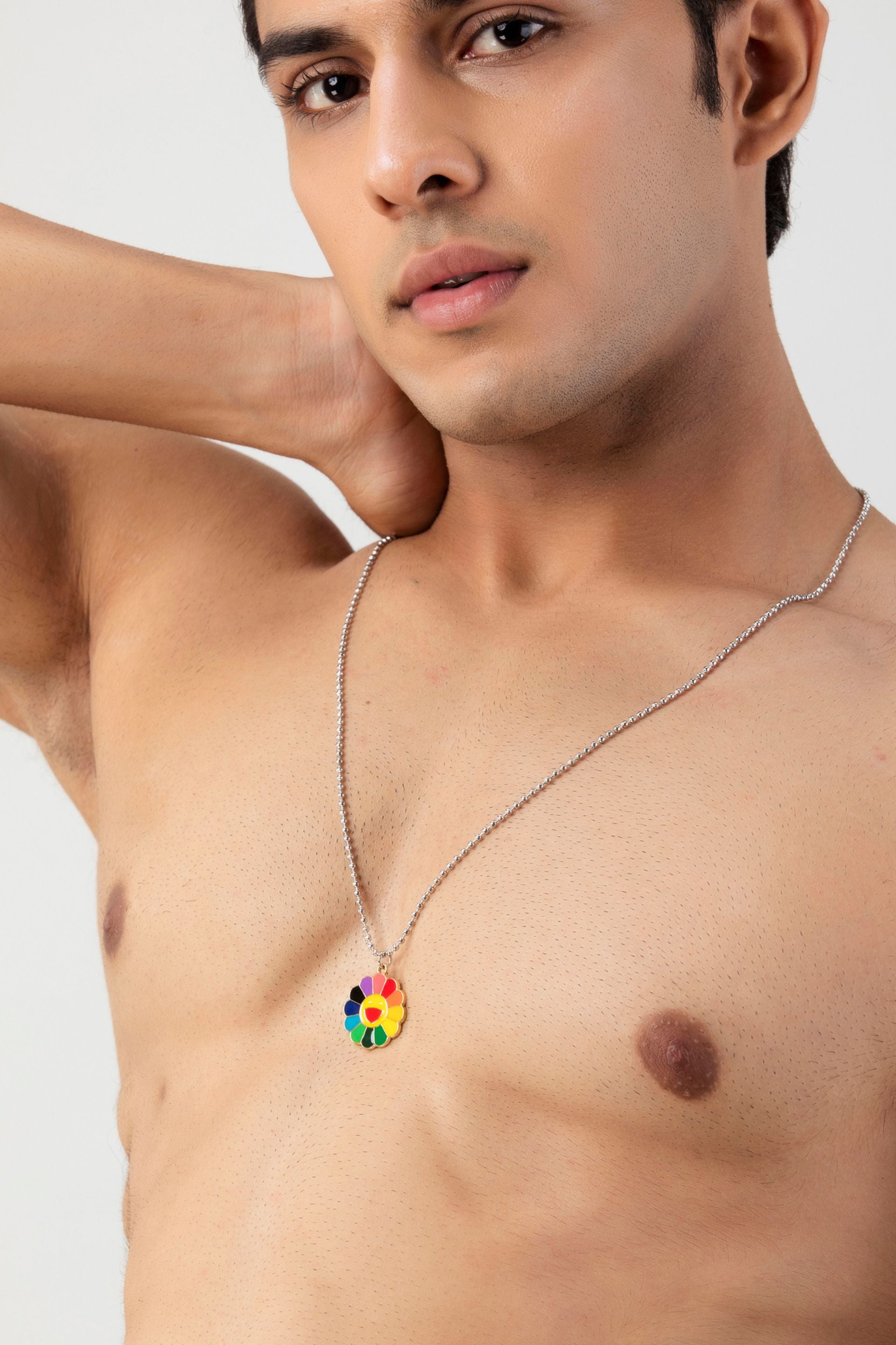 Firangi Yarn Rainbow Pride Flower Pendant with Link Chain Necklace For Him