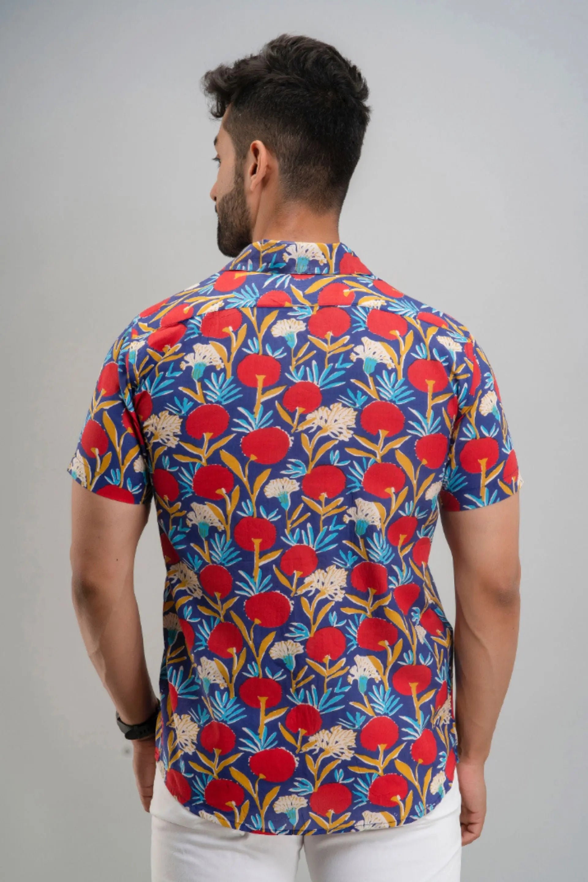 Firangi Yarn Jungle Theme Printed Cotton Blue Cuban Collar Shirt For Men