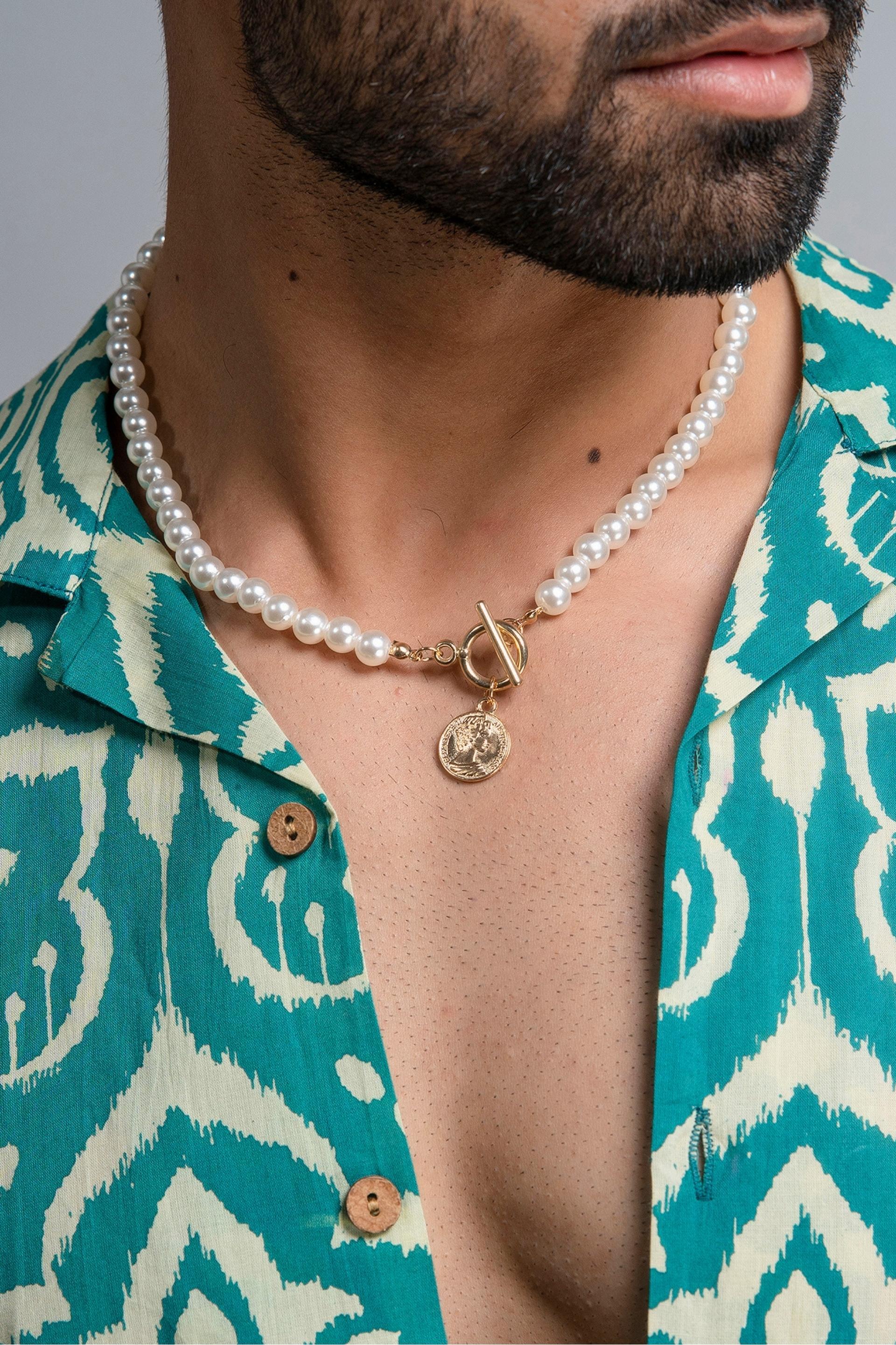Firangi Yarn Alloy lock Imitation Pearl Necklace For Men
