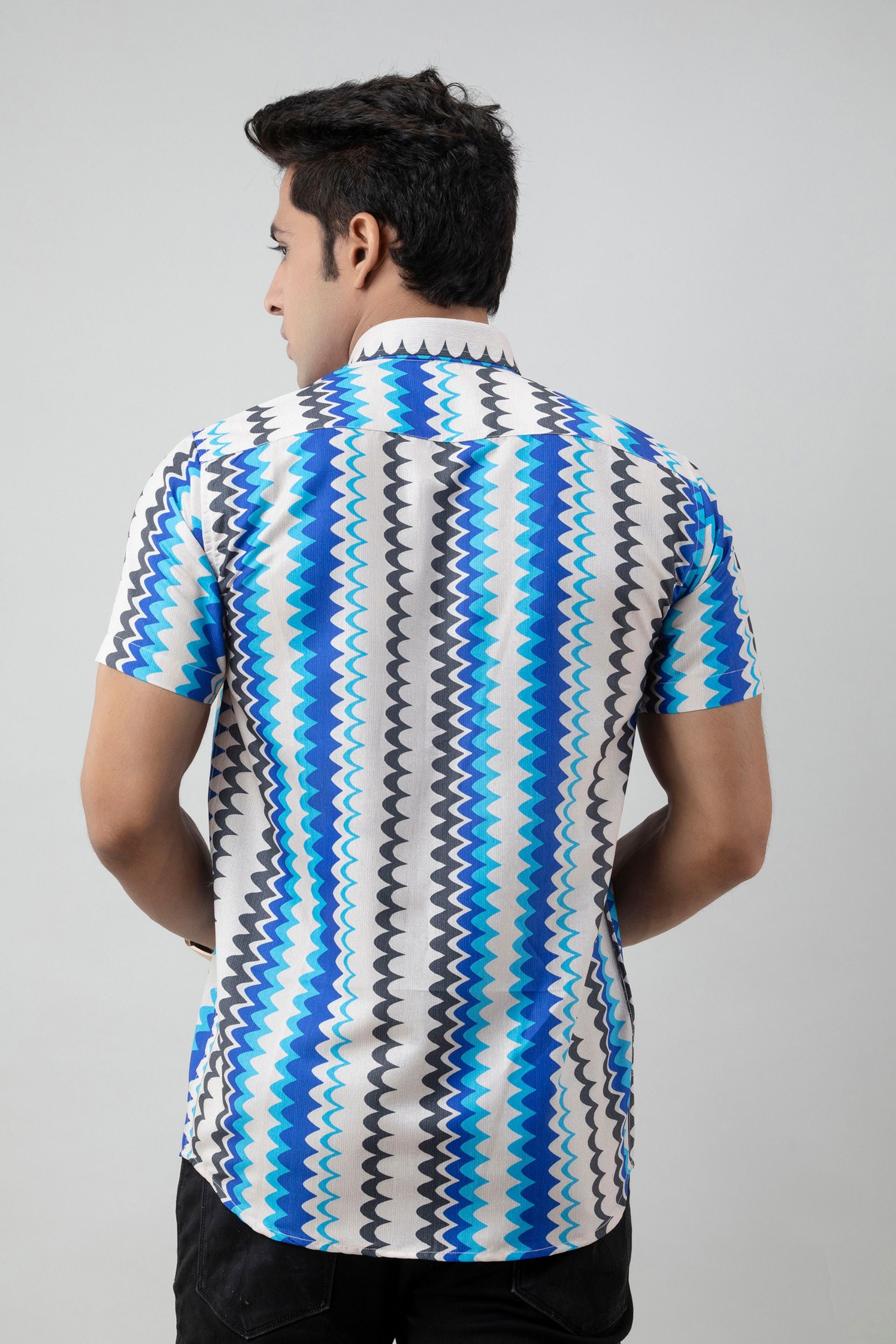 Firangi Yarn Ola Blue Printed Casual Shirt