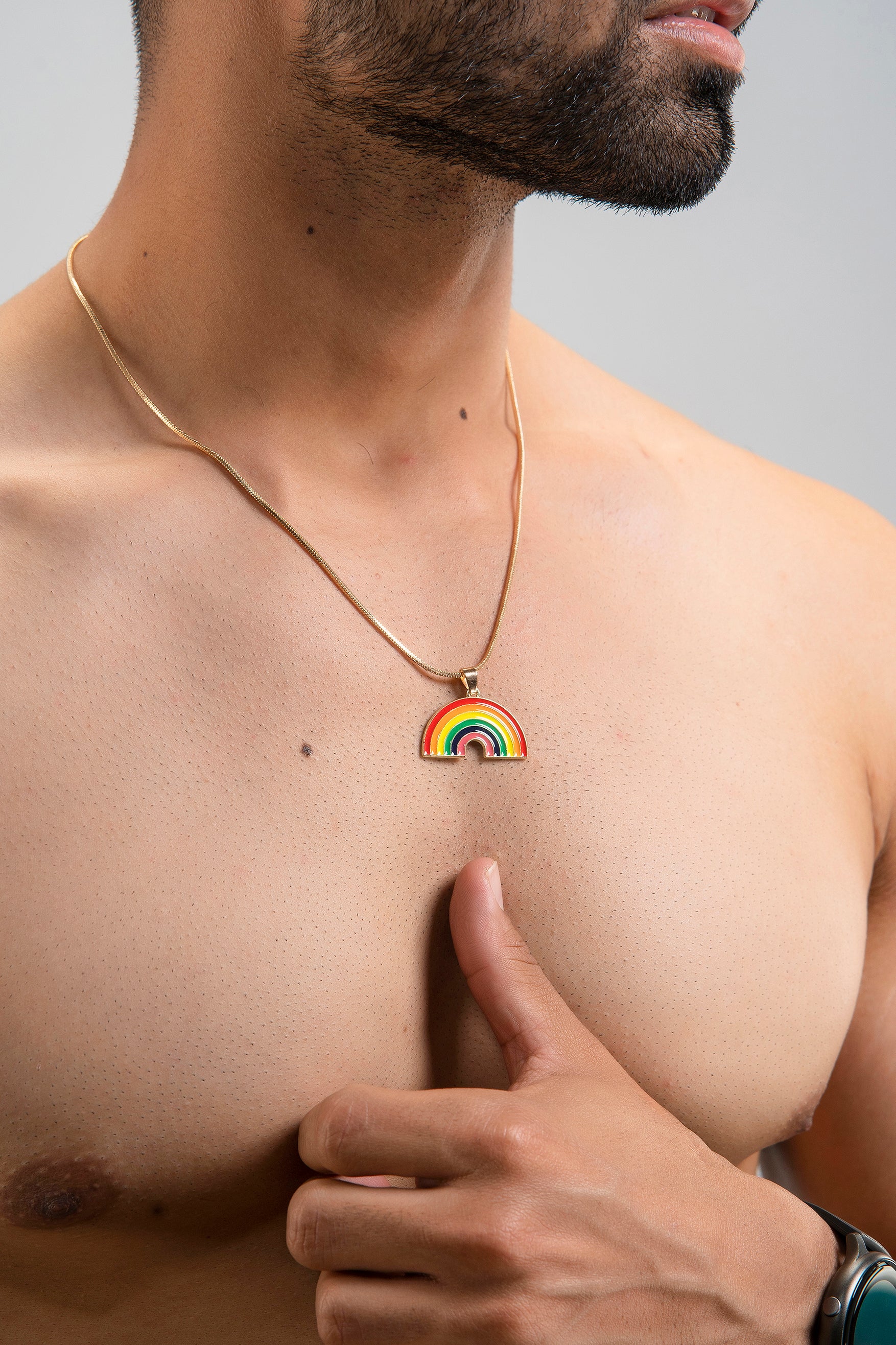 Firangi Yarn Rainbow Pride Pendant with Link Chain Necklace For Him