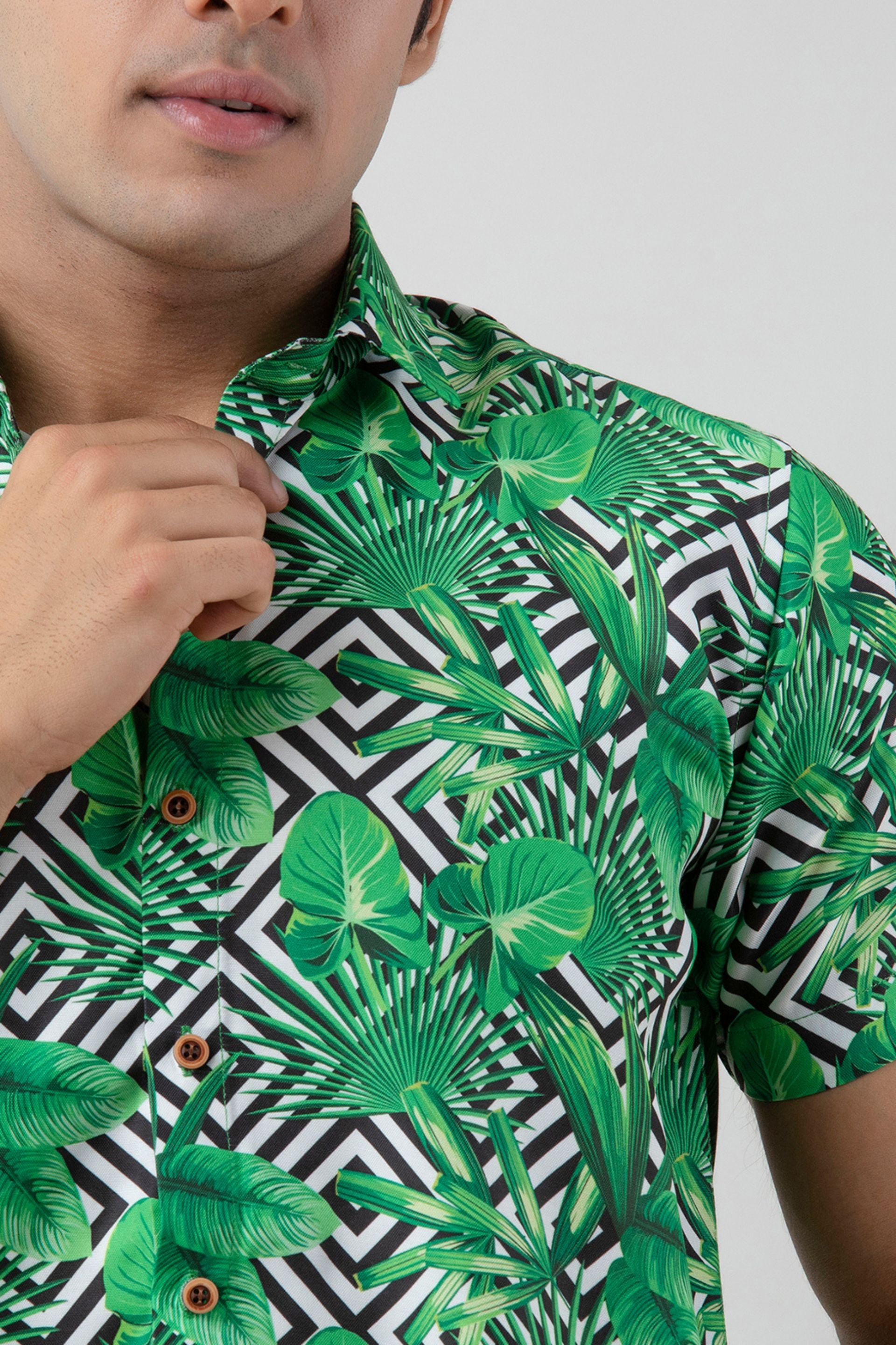 Firangi Yarn Zelena Green With Checkers Printed Shirt