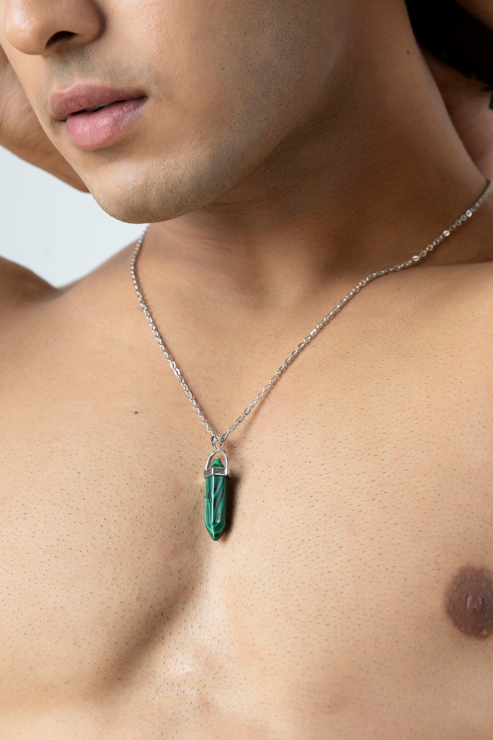 Firangi Yarn Natural Stone Pendant Necklace Bullet Shape For Men