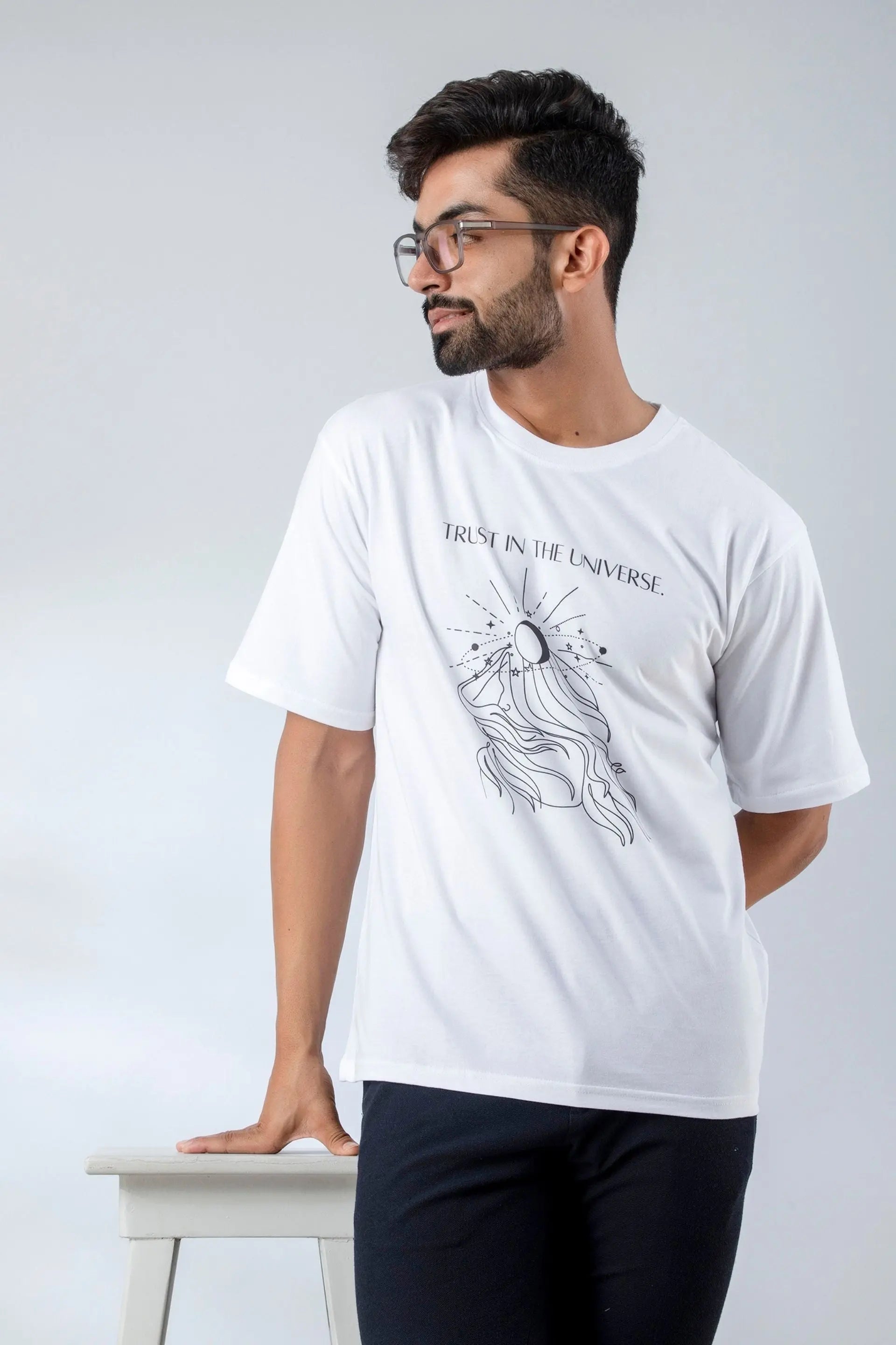 Firangi Yarn Oversize/Baggy Tshirt in White With Manifestation Print
