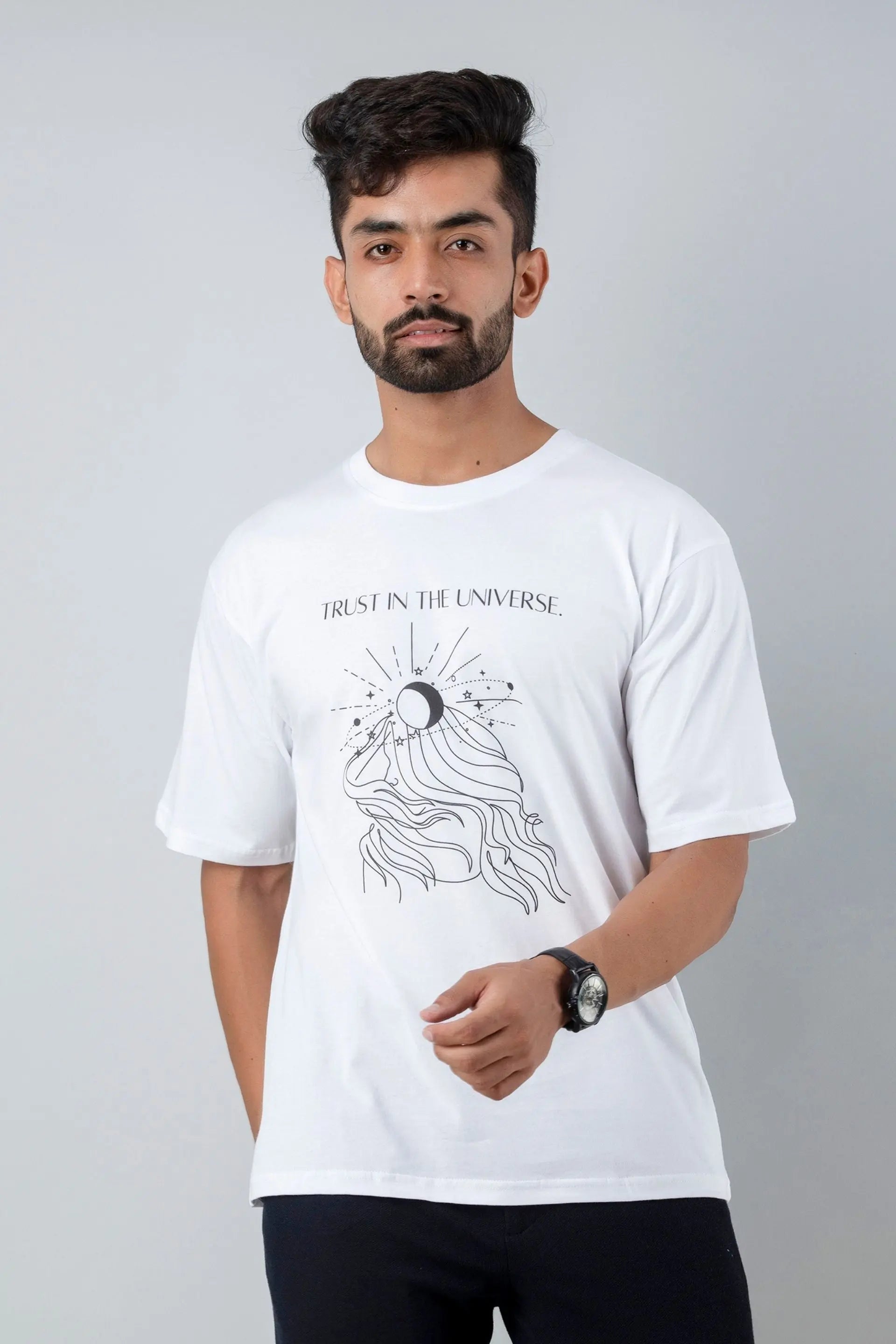 Firangi Yarn Oversize/Baggy Tshirt in White With Manifestation Print