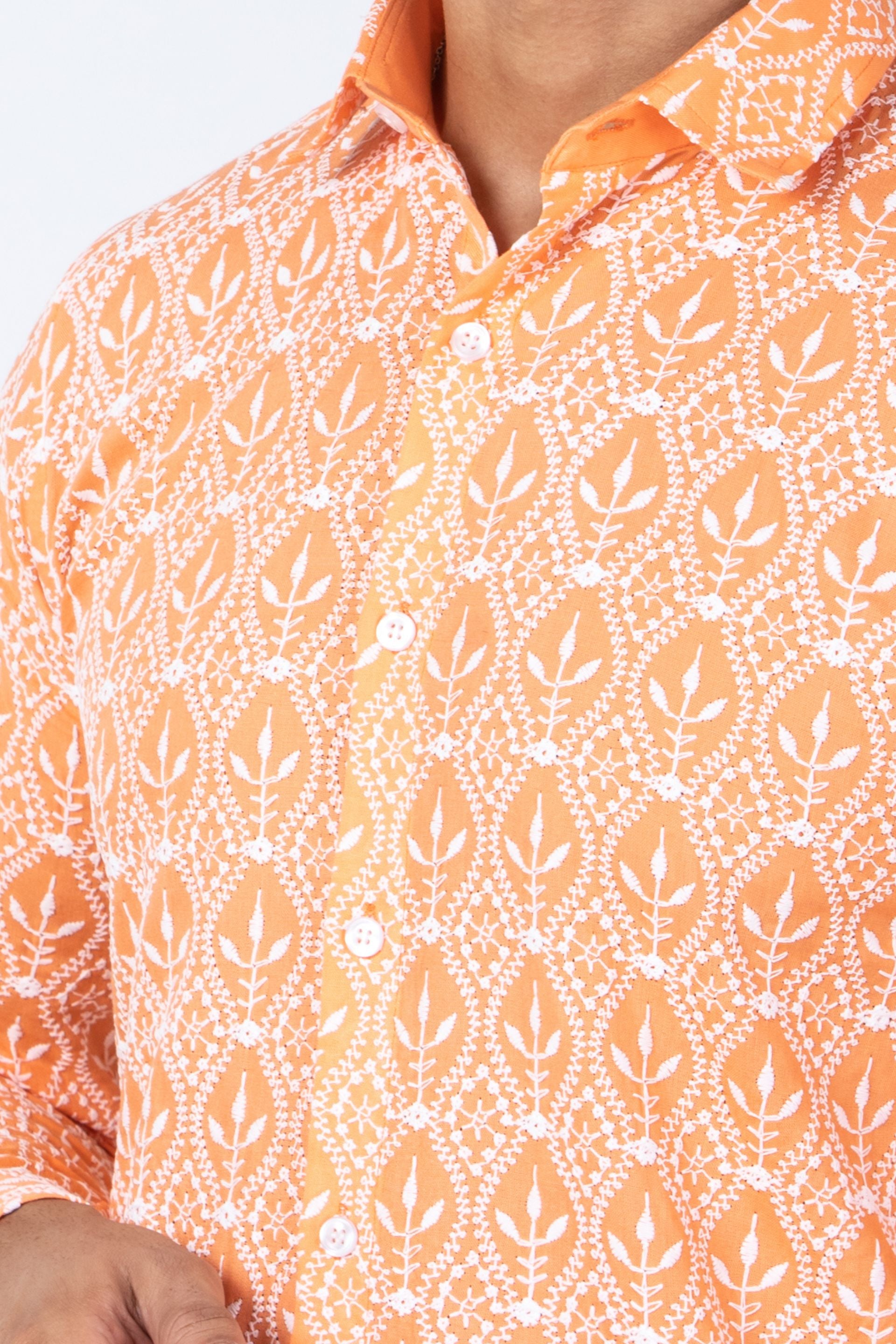 Firangi Yarn Super Soft Full Sleeves Chikankari schiffli Embroided Men